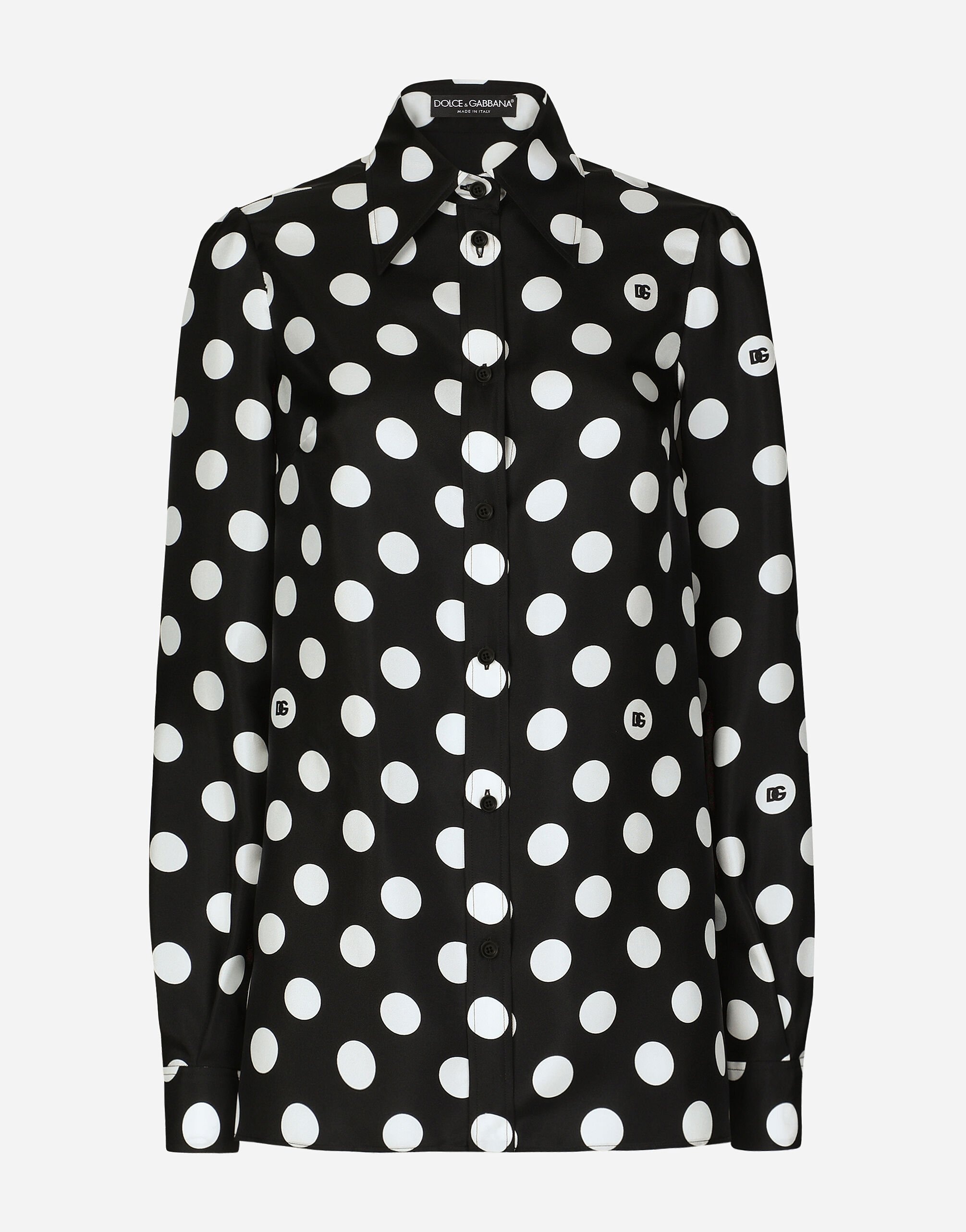 Silk twill shirt with polka-dot print - 1