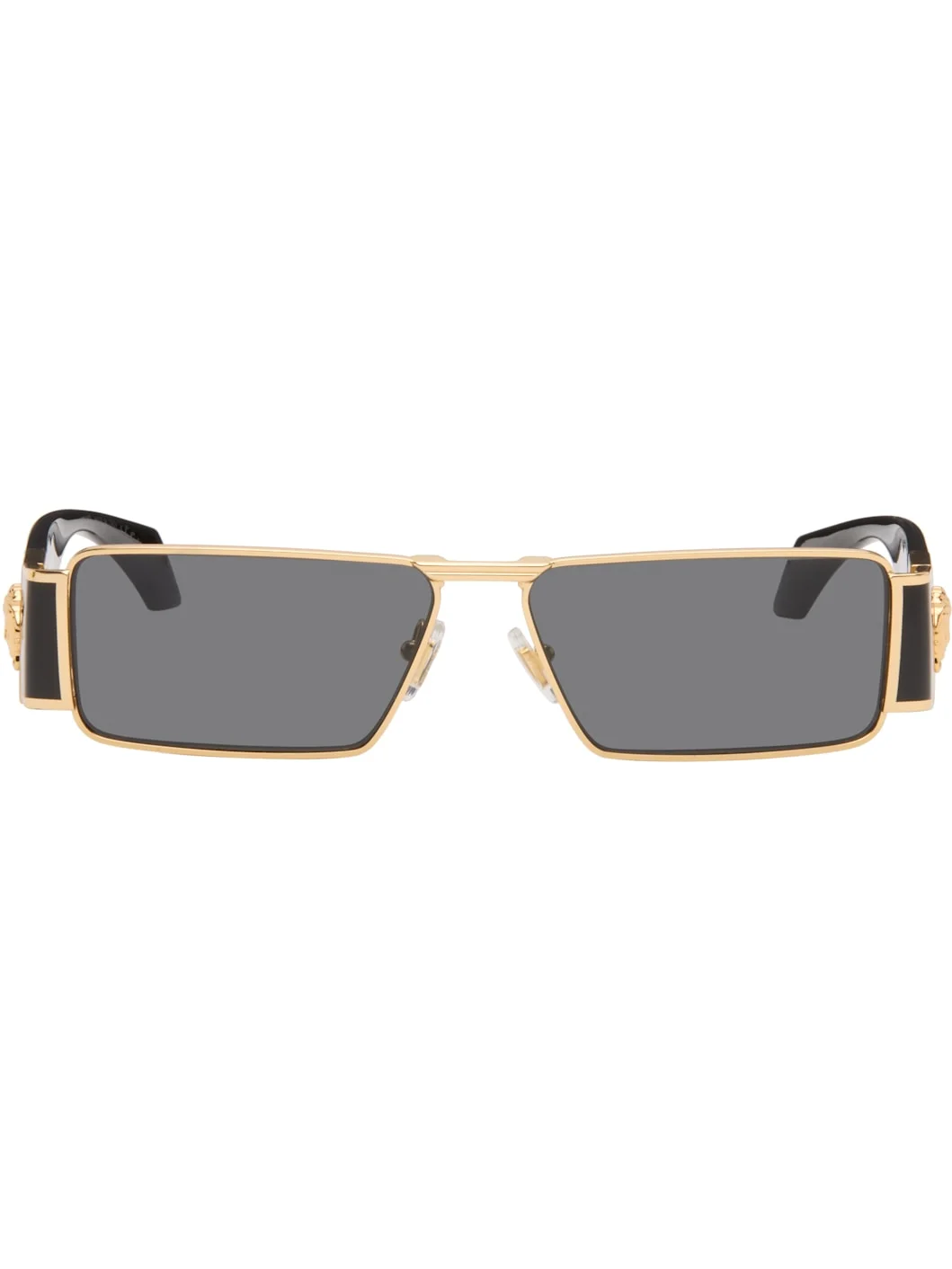 Black & Gold Medusa Plaque Rectangular Sunglasses - 1