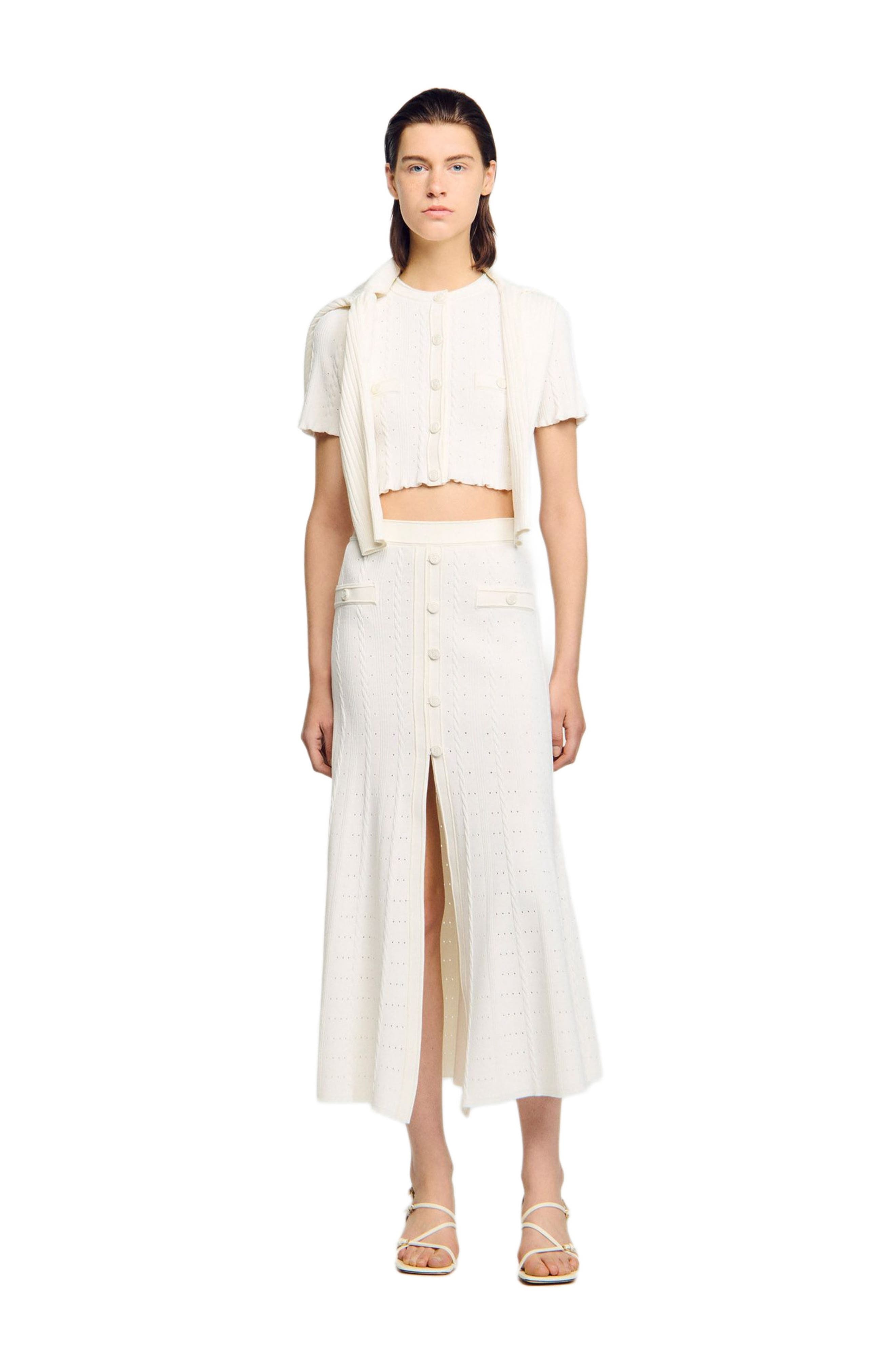 SANDRO Pointelle knit midi skirt in Ecru at Nordstrom - 6