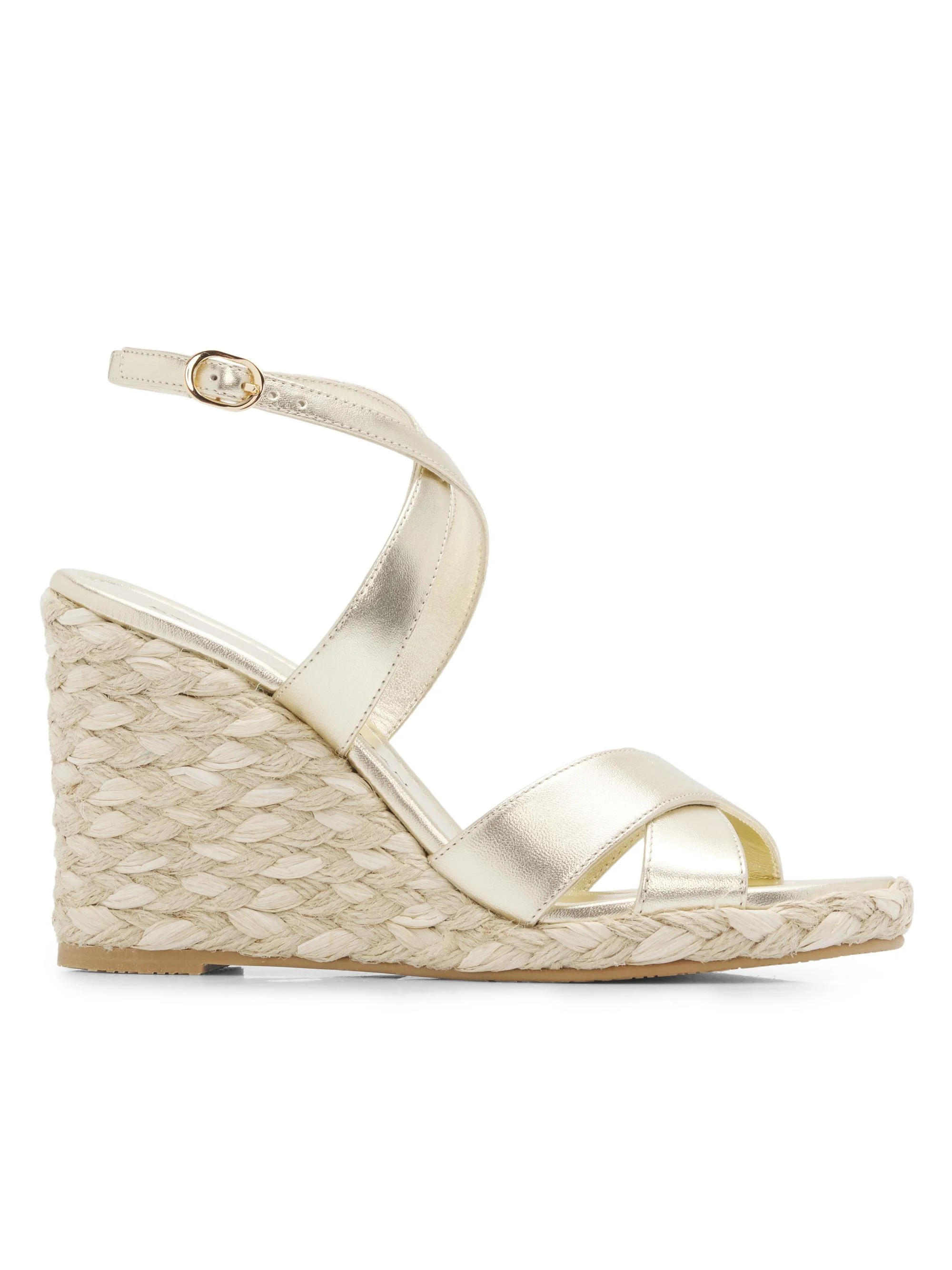 Women's Alyssa 100MM Leather Espadrille Wedge Sandals - Light Gold - 1