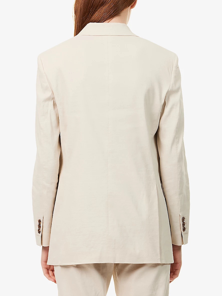Notch-Lapels Two-Flap-Pockets Stretch-Linen Blazer - 4