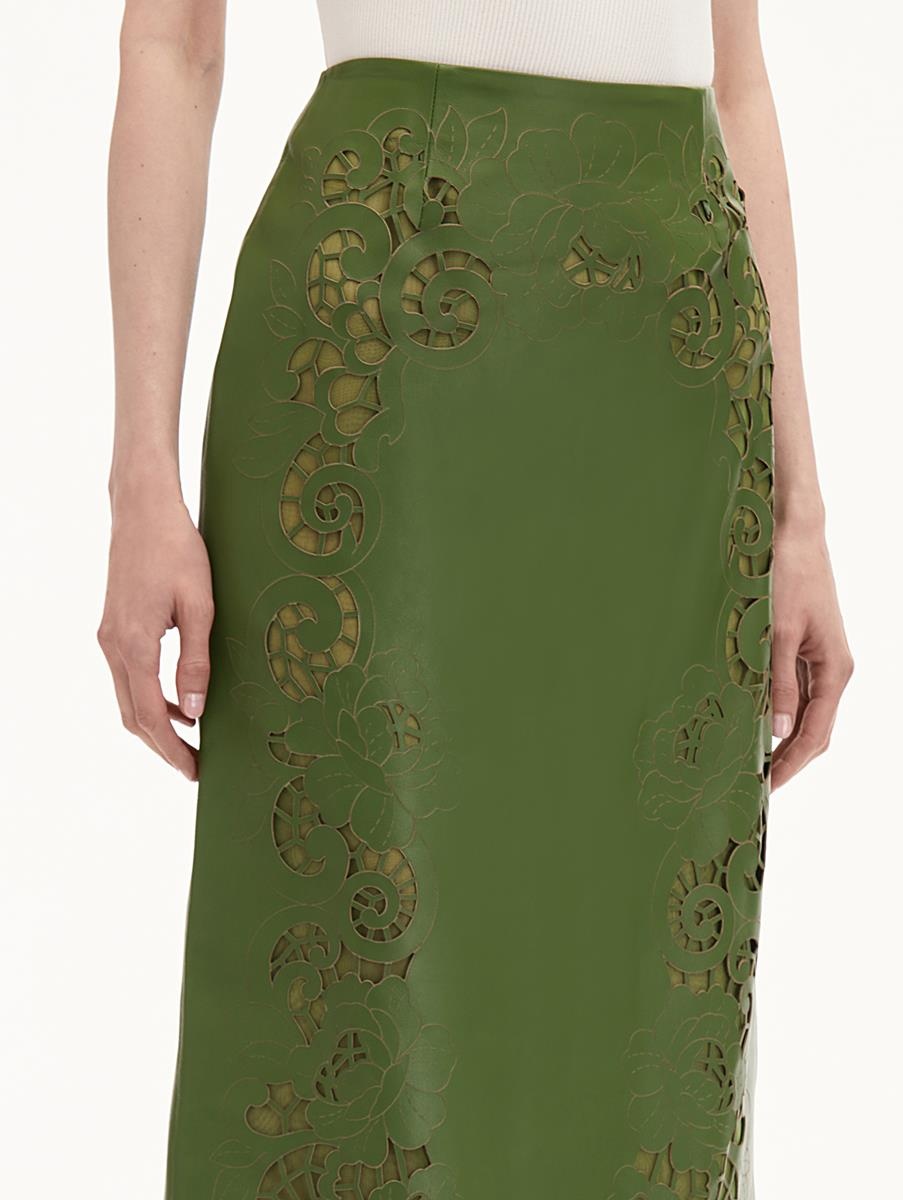 LASER CUT FLORAL LEATHER PENCIL SKIRT - 5