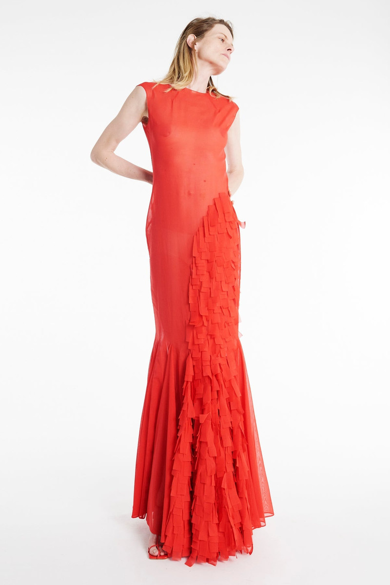 A.W.A.K.E. MODE ORGANZA GODET DRESS RED outlook