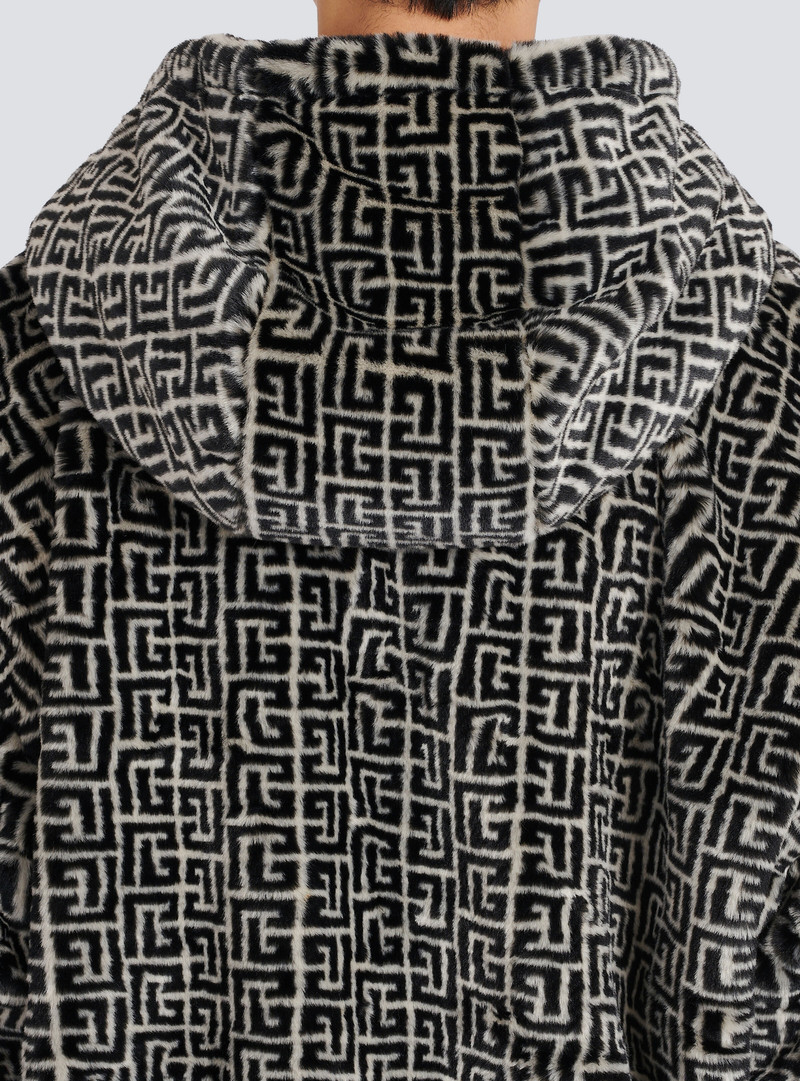 Hooded faux fur sweatshirt with Balmain monogram 9