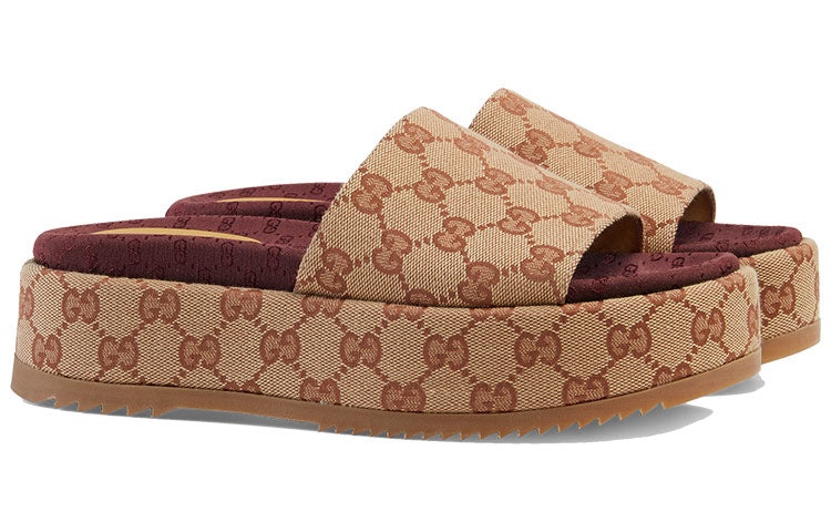 (WMNS) Gucci GG Slide Sandal 'Monogram - Beige Brick Red' 573018-KQW00-8366 - 3