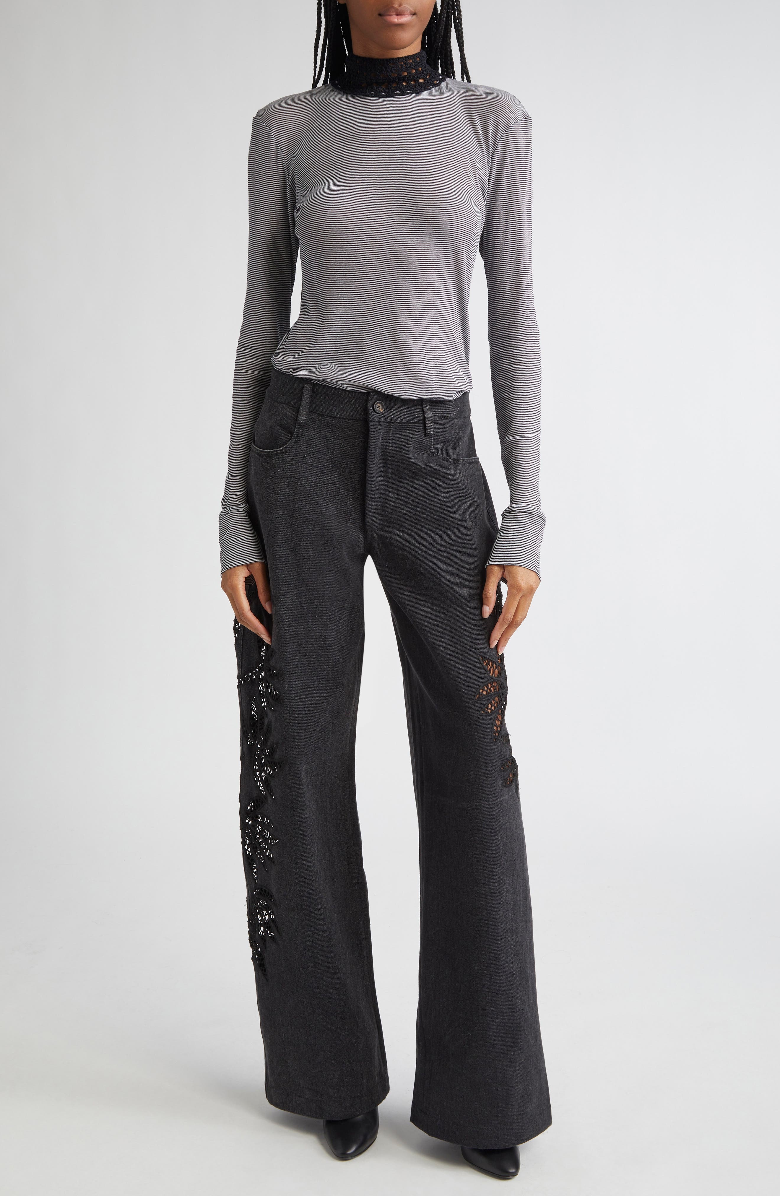 Diotima Stulla Lace Panel Wide Leg Jeans in Black at Nordstrom - 2