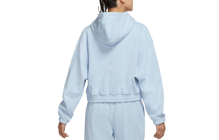 (WMNS) Air Jordan Casual Sports Knit Loose Hoodie Short Blue DD6999-438 - 4