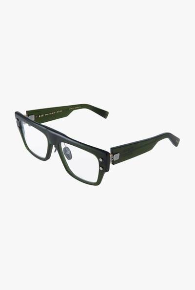 Balmain Dark green titanium oversized square B-III eyeglasses outlook