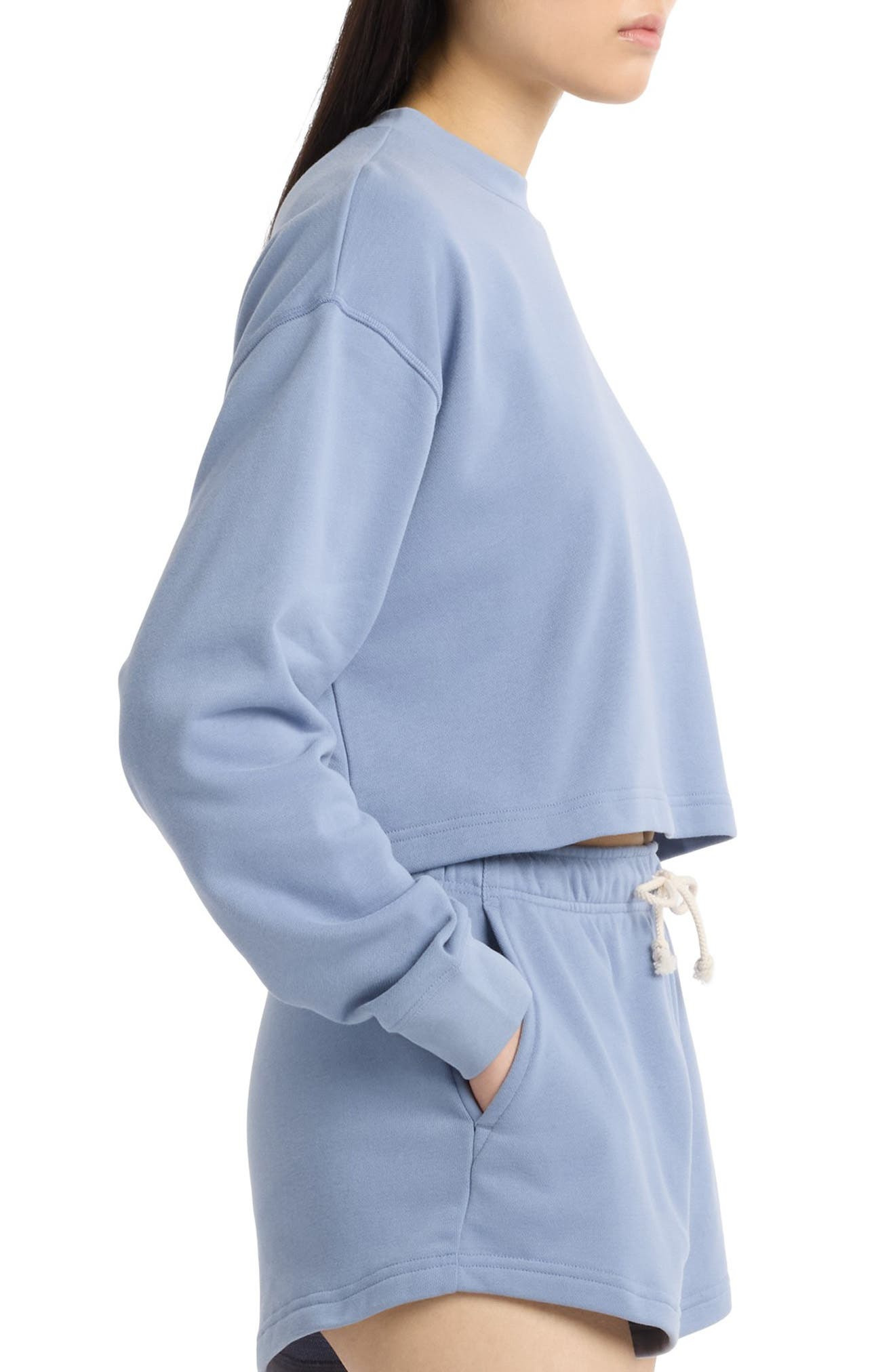 New Balance Coastal Fleece Oversize Crop Crewneck Sweatshirt in Dusk Shower at Nordstrom - 3
