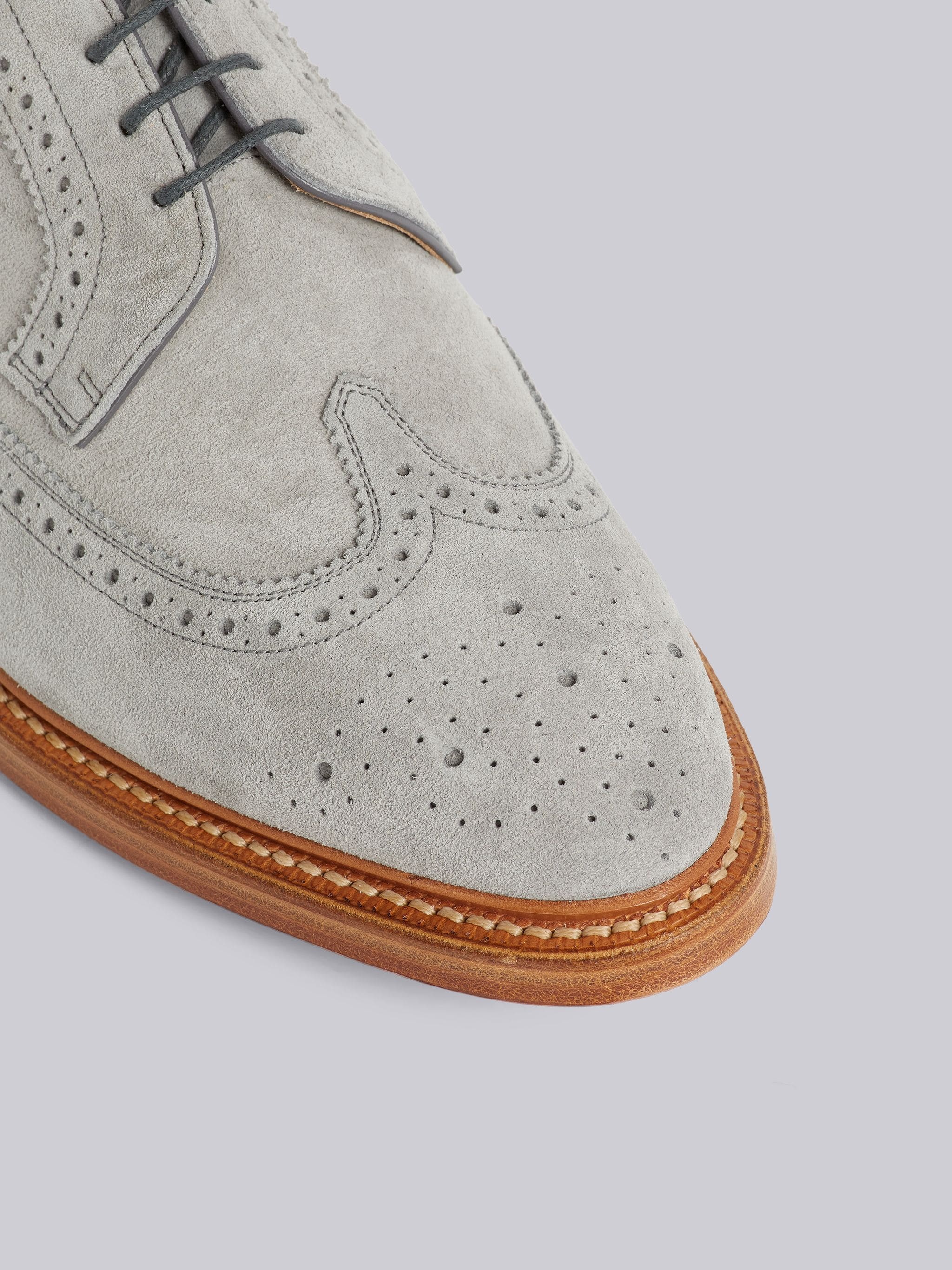 Medium Grey Suede Leather Sole Longwing Brogue - 2