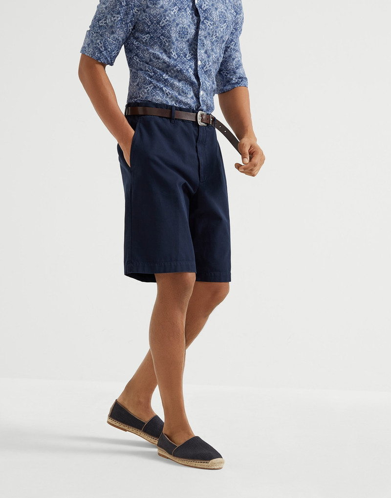Garment-dyed Bermuda shorts in twisted cotton gabardine - 1