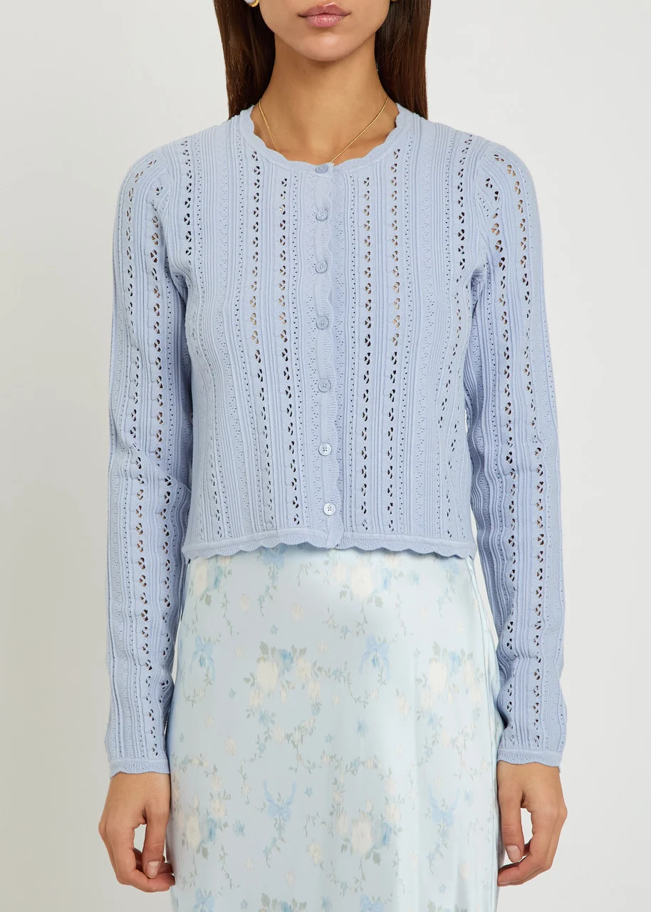 Loveshackfancy Peridot Cropped Pointelle-knit Cardigan - 1