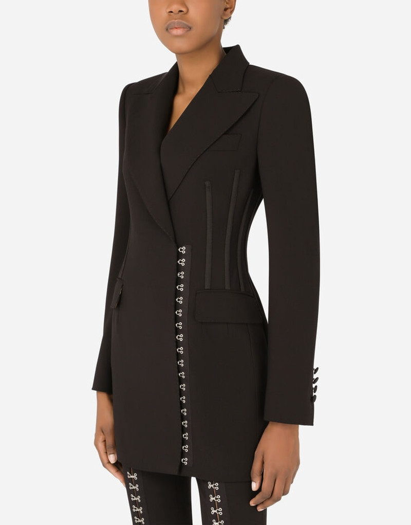 Double-breasted woolen jacket with hook-and-eye fastenings 4