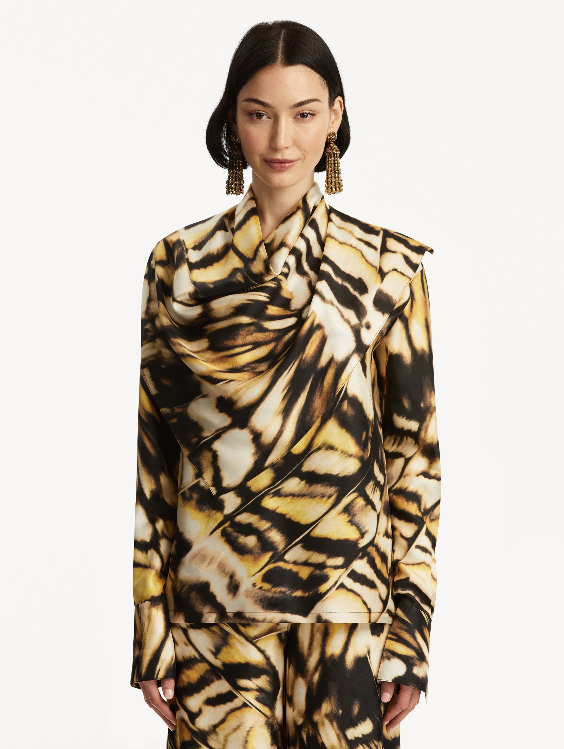 ABSTRACT BUTTERFLY SILK TWILL BLOUSE - 2