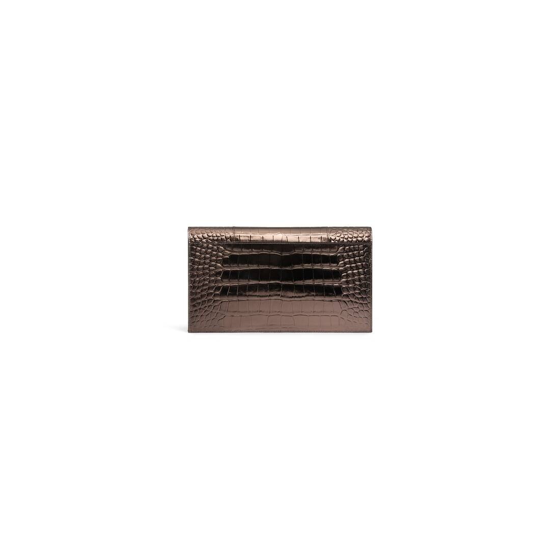 Women's Hourglass Flat Pouch With Flap Metallized Crocodile Embossed  in Bronze - 4