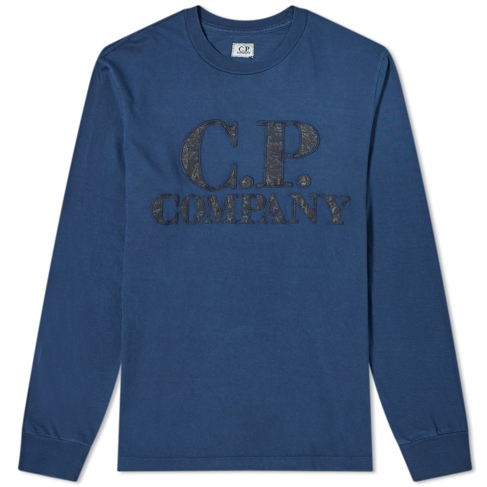 C.P. Company Long Sleeve P.Ri.S.M Garment Dyed Intarsia Logo Tee - 1