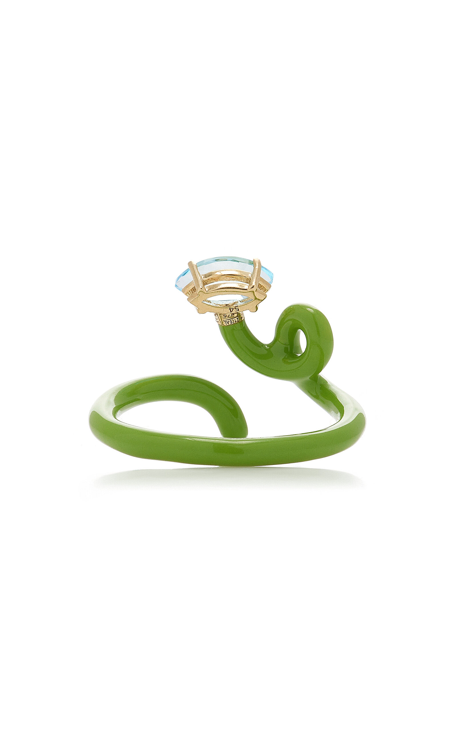 Baby Vine Enameled 9K Yellow Gold, Silver Topaz Ring green - 5