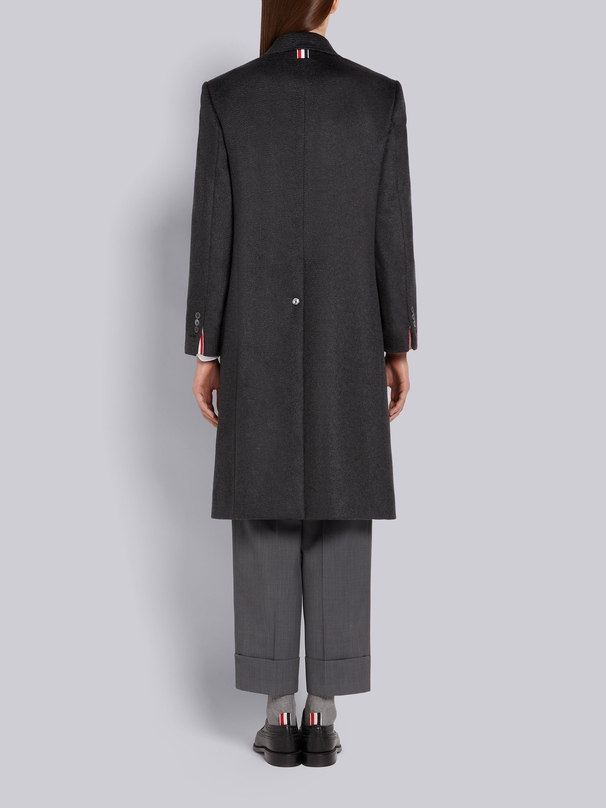 Dark Grey Zibeline Finish Coat Weight Cashmere Single Vent Overcoat - 3