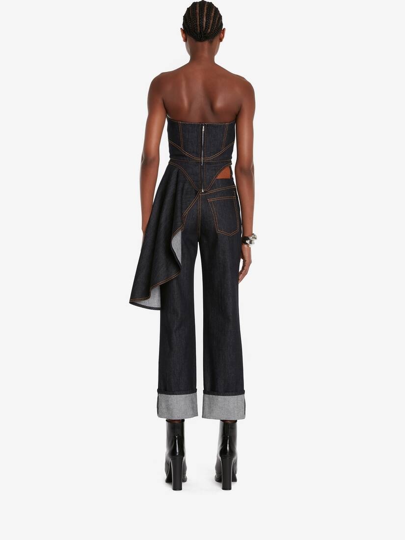 Women's Asymmetric Drape Corset Top in Dark Navy - 4