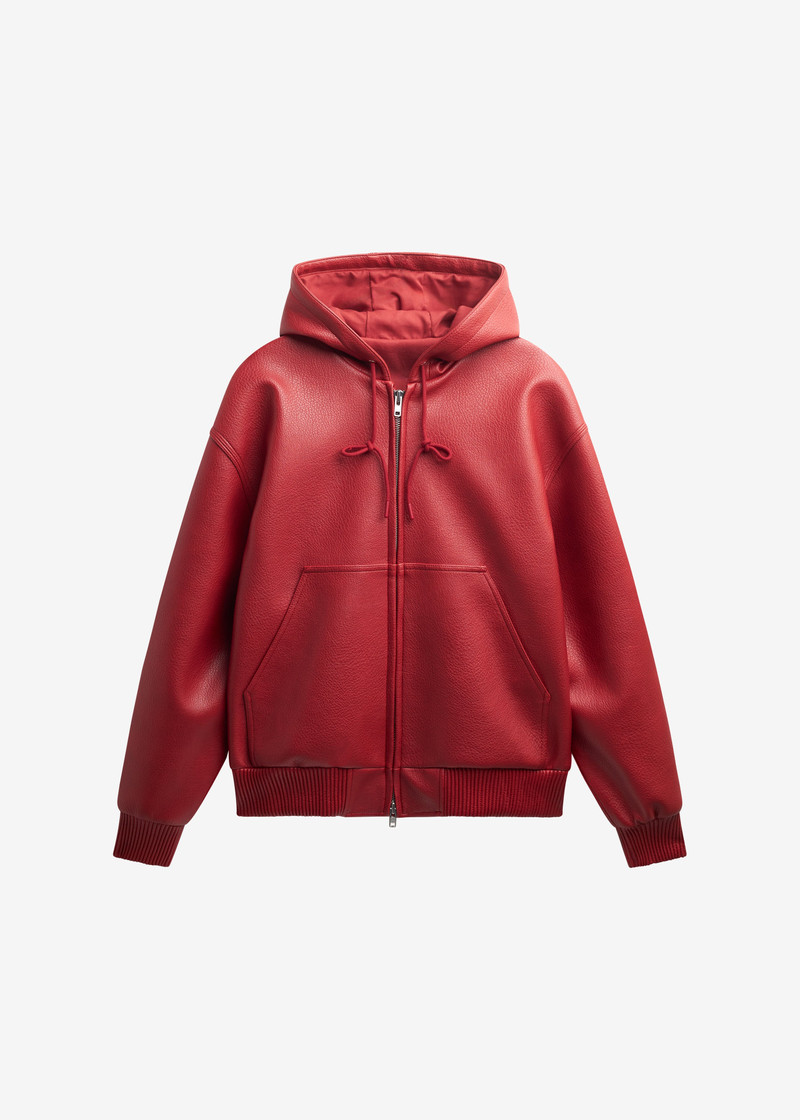 Kodai Faux Leather Bomber Jacket - Red 1