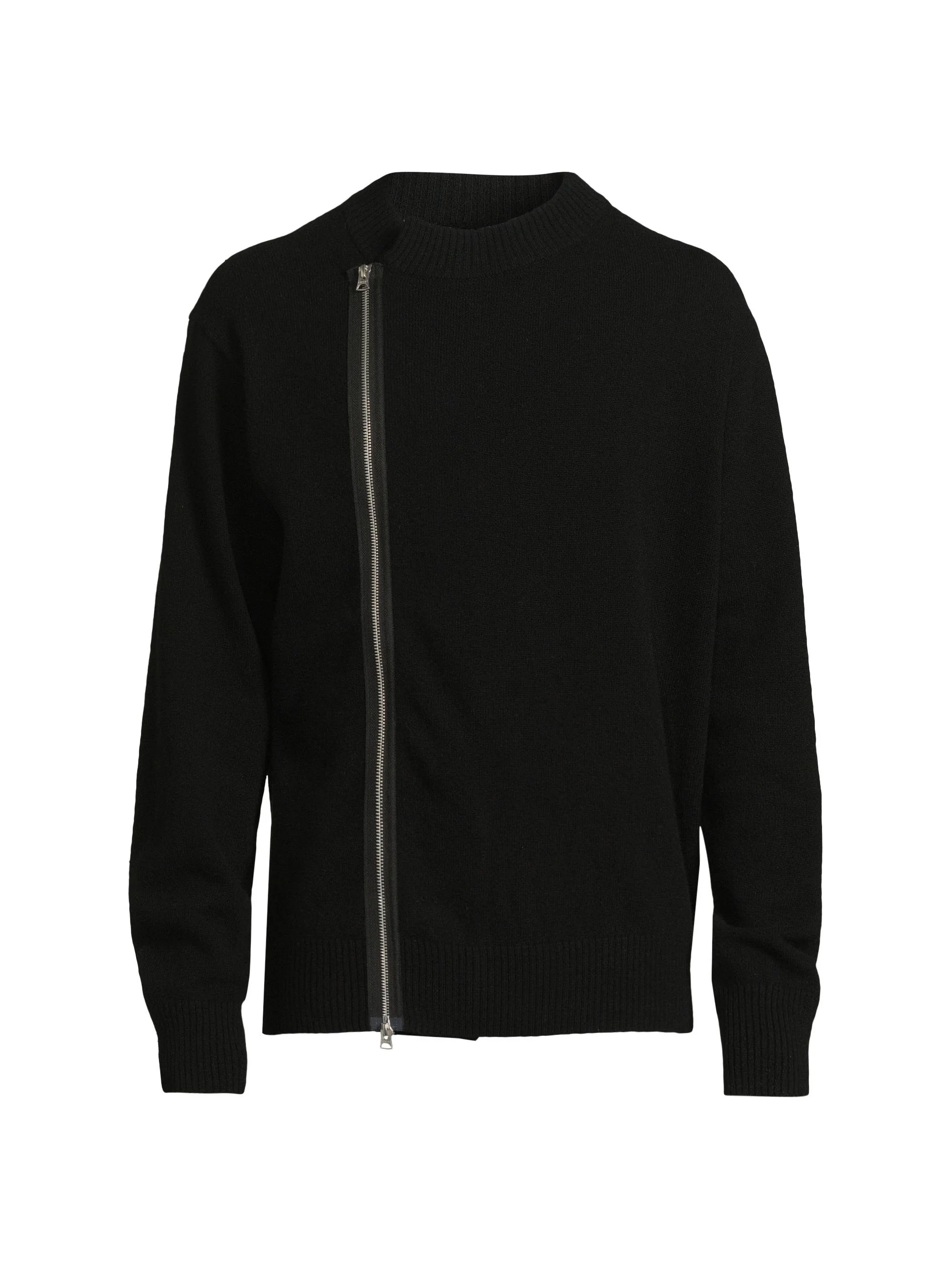 Men's Wool Zip-Front Cardigan - Black - 1