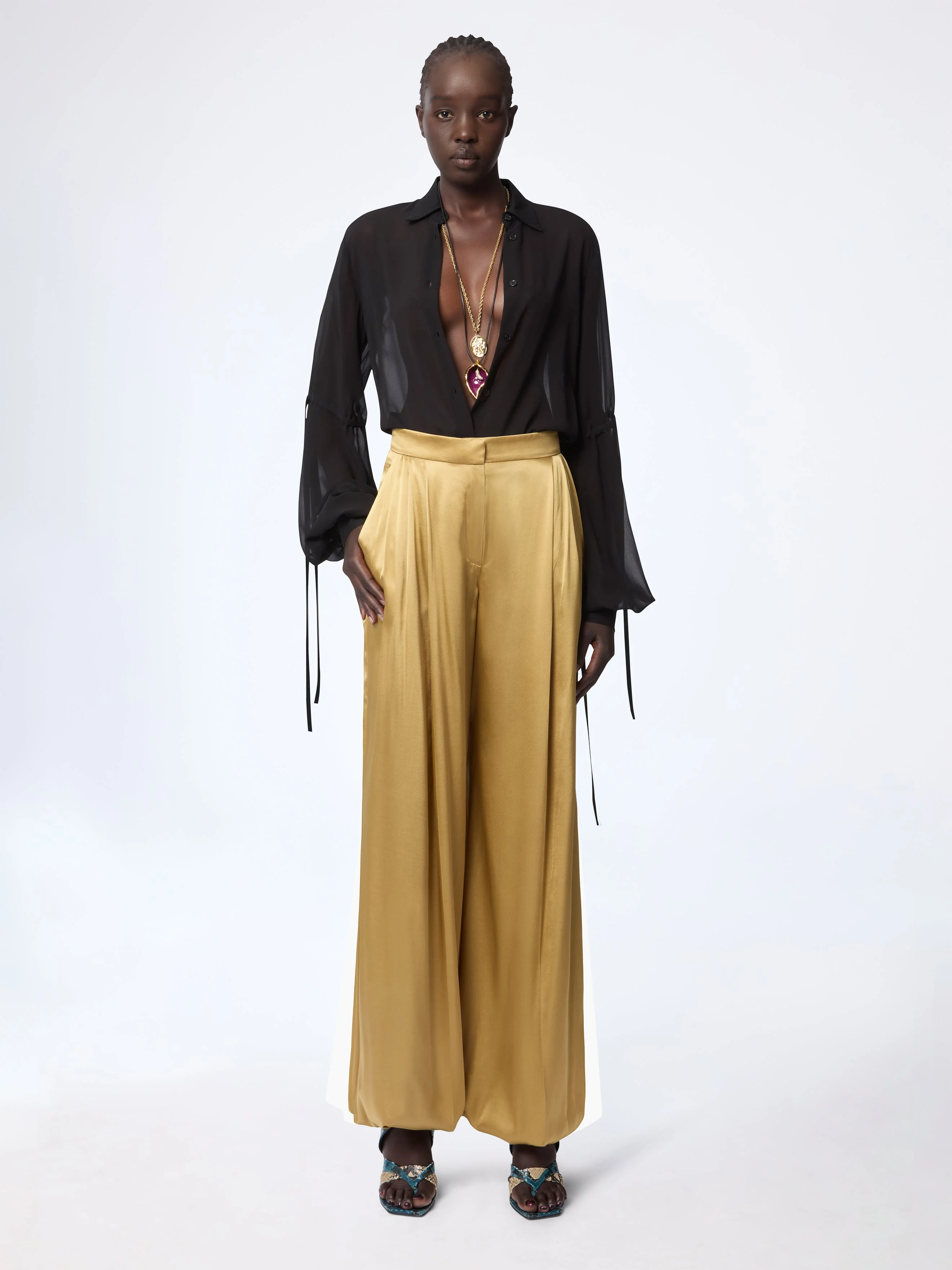 Gold Harem Silk Satin Pants - 1