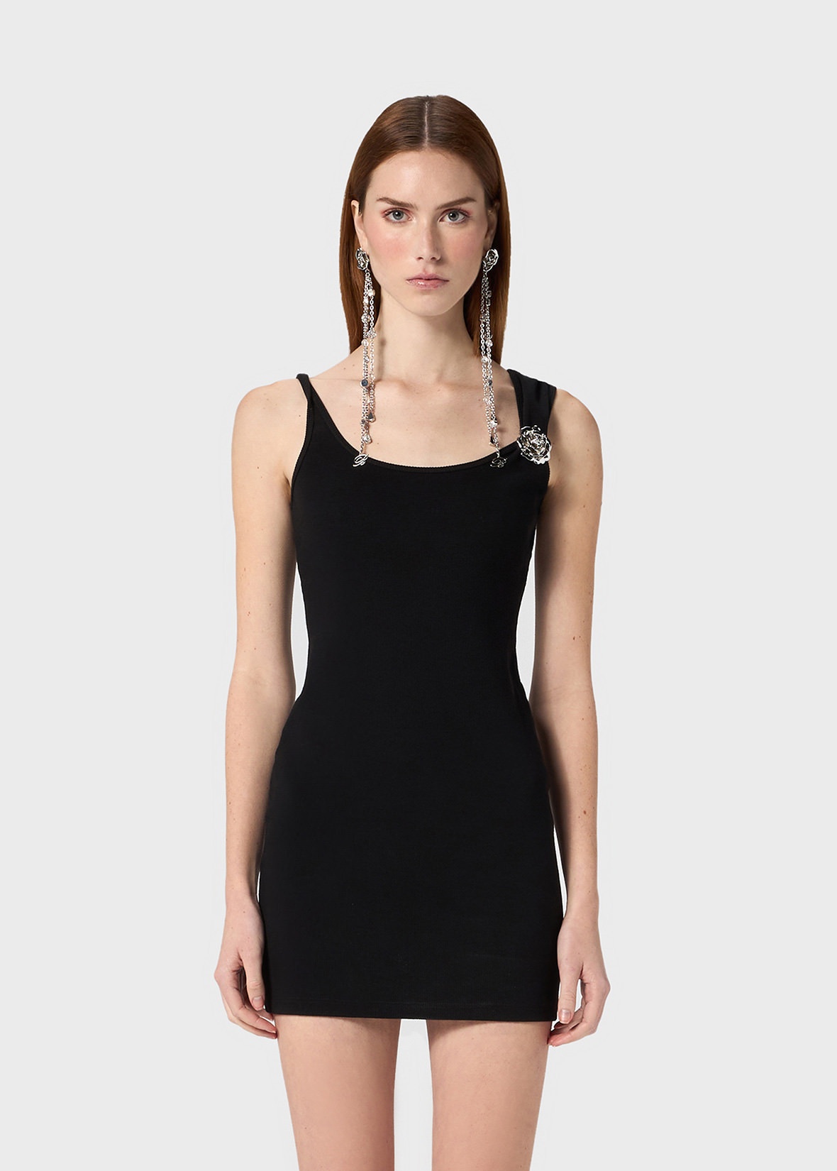 RIBBED MINI DRESS WITH BIJOU-ROSE DECORATION - 3
