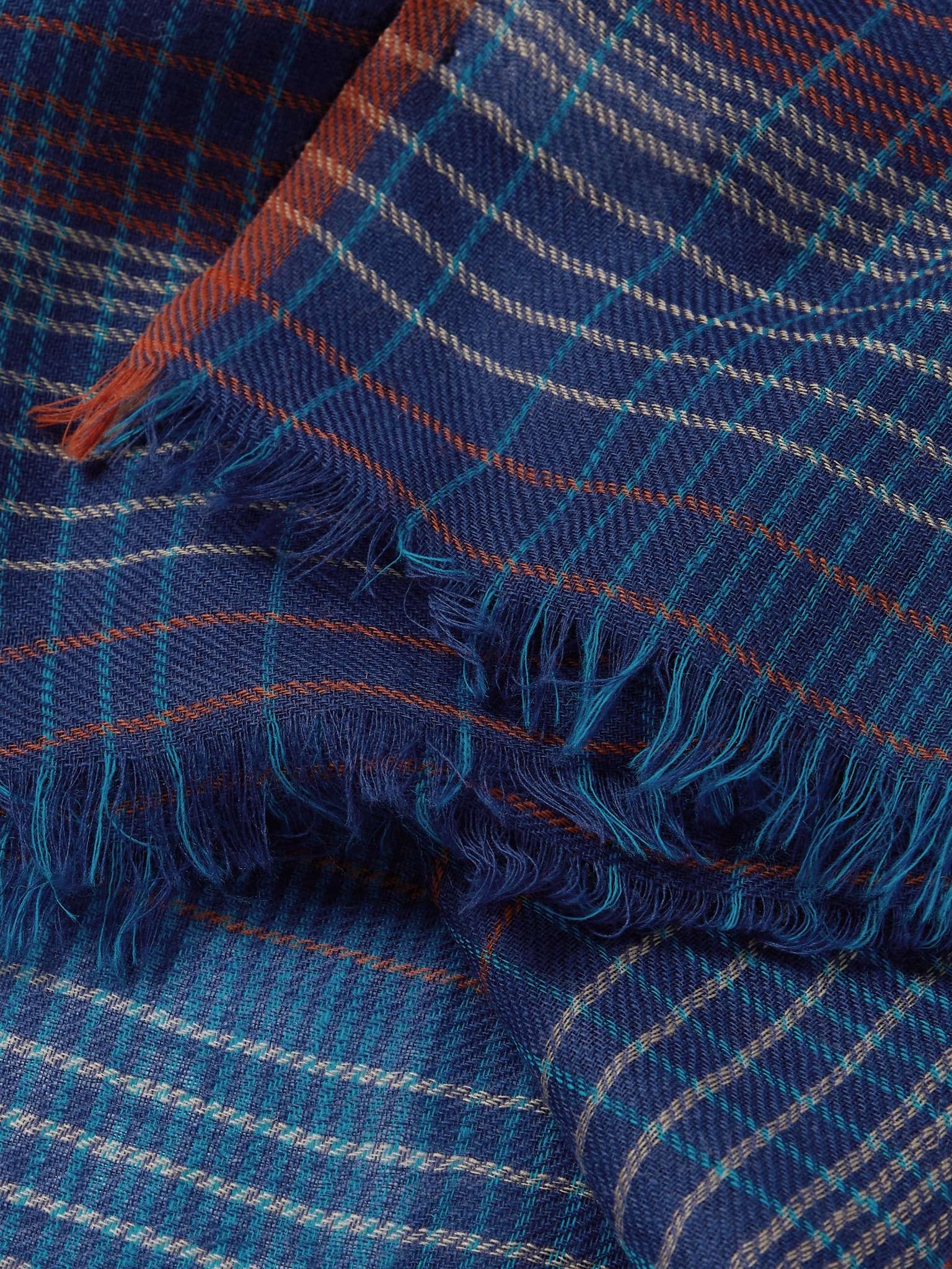 Fringed Checked Wool Scarf - 3