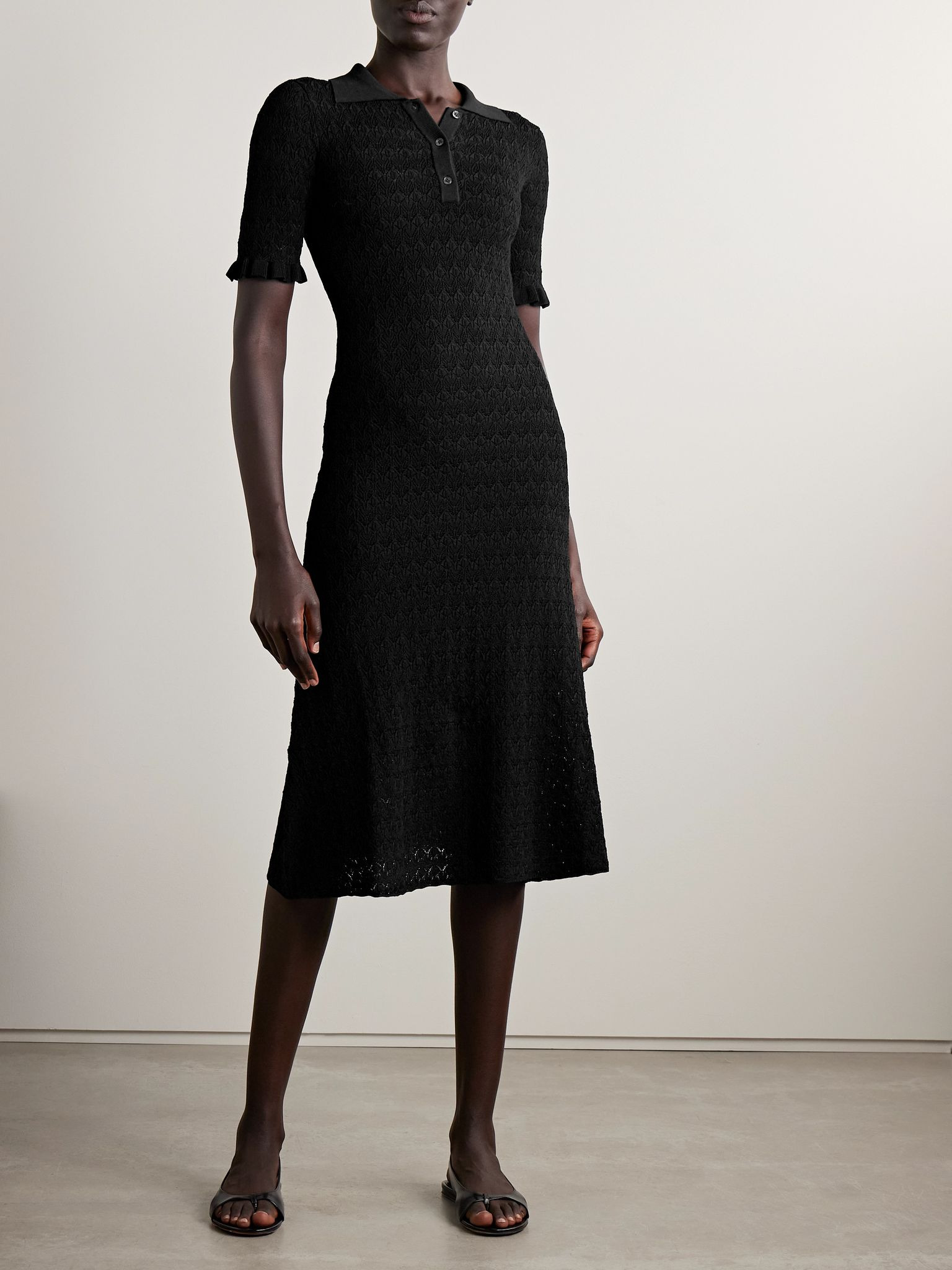 Rue pointelle-knit midi dress Black - 3