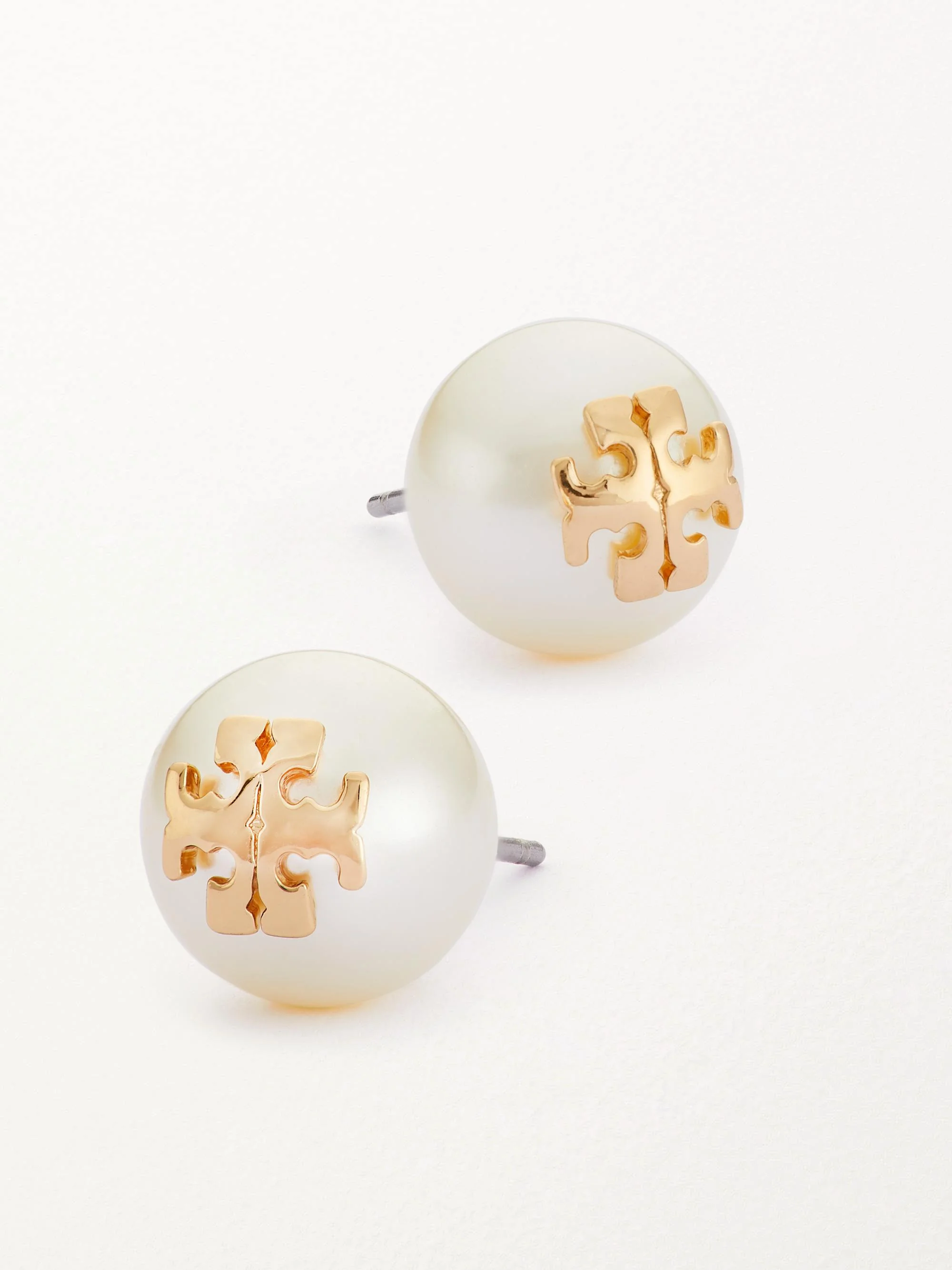 Women's Crystal-Pearl Yellow Goldtone Logo Stud Earrings - Ivory - 1