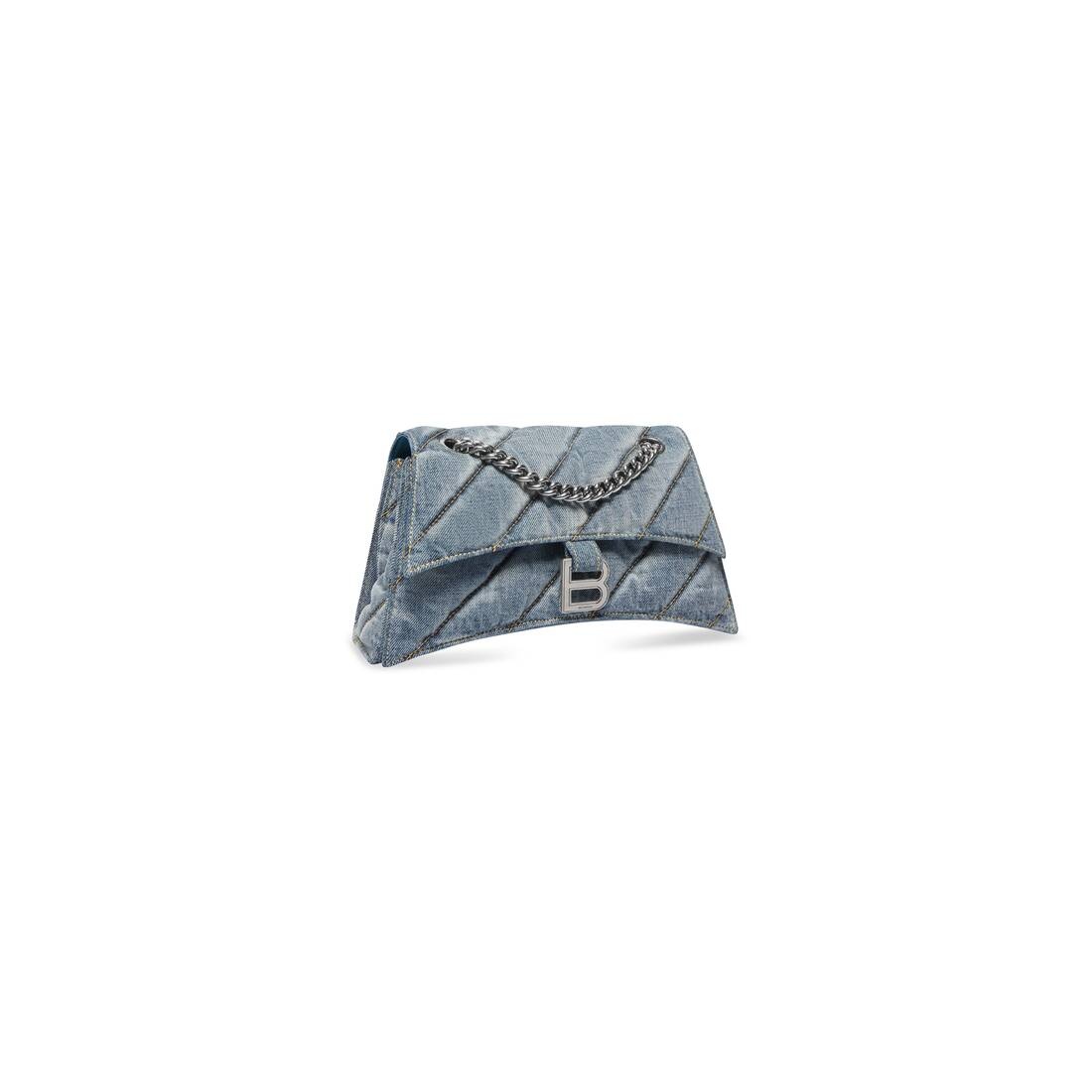 Women's Crush Small Chain Bag Quilted Denim in Blue - 4