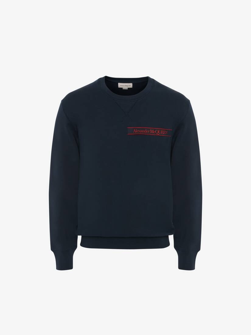 Selvedge Logo Tape Sweatshirt in Ink Blue - 1