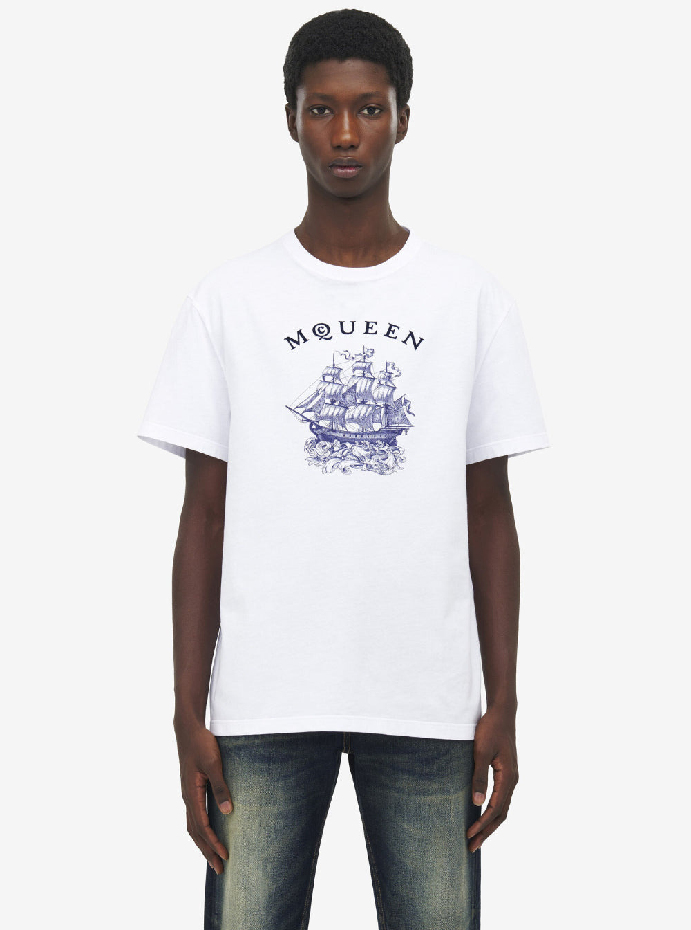 Alexander Mcqueen Men White Crewneck T-Shirt With Logo Print On The Front In Cotton Man - 4
