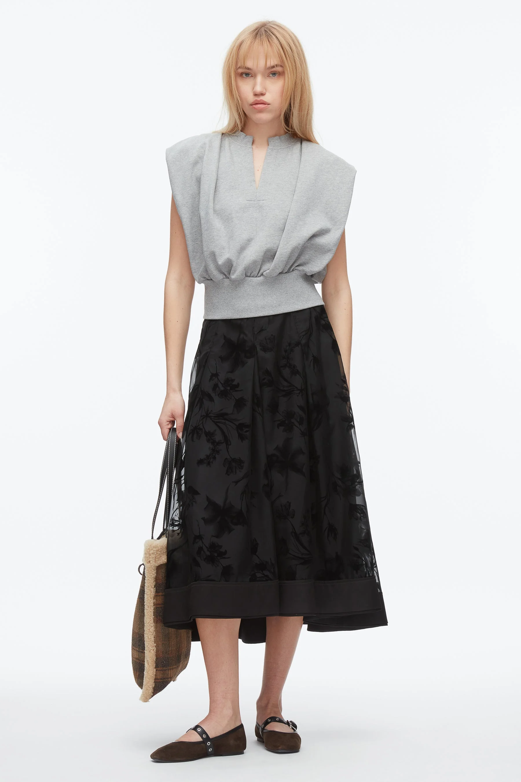 Flocked Organza Midi Skirt - 1