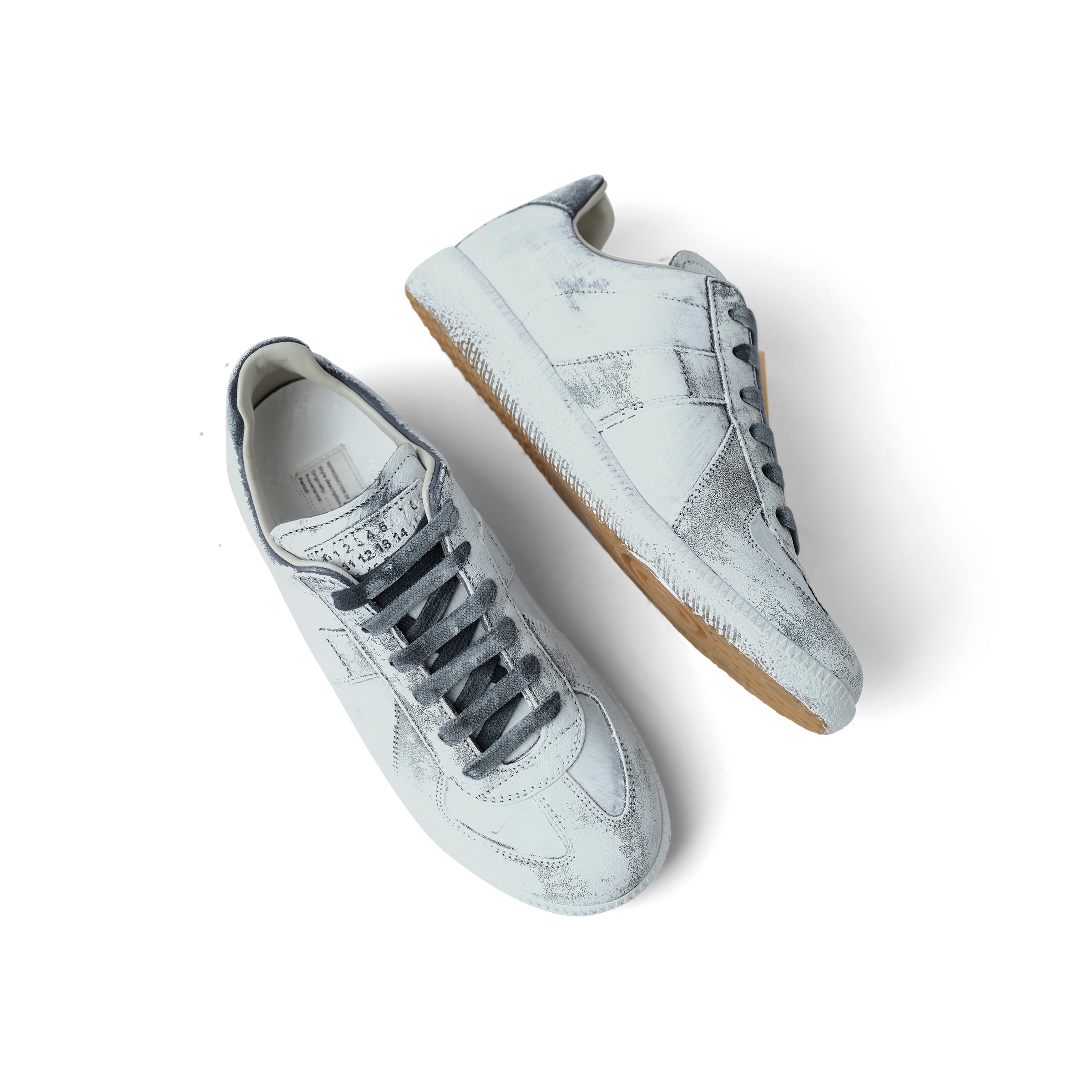 Replica Painted Leather Sneakers in White/Blue - 4