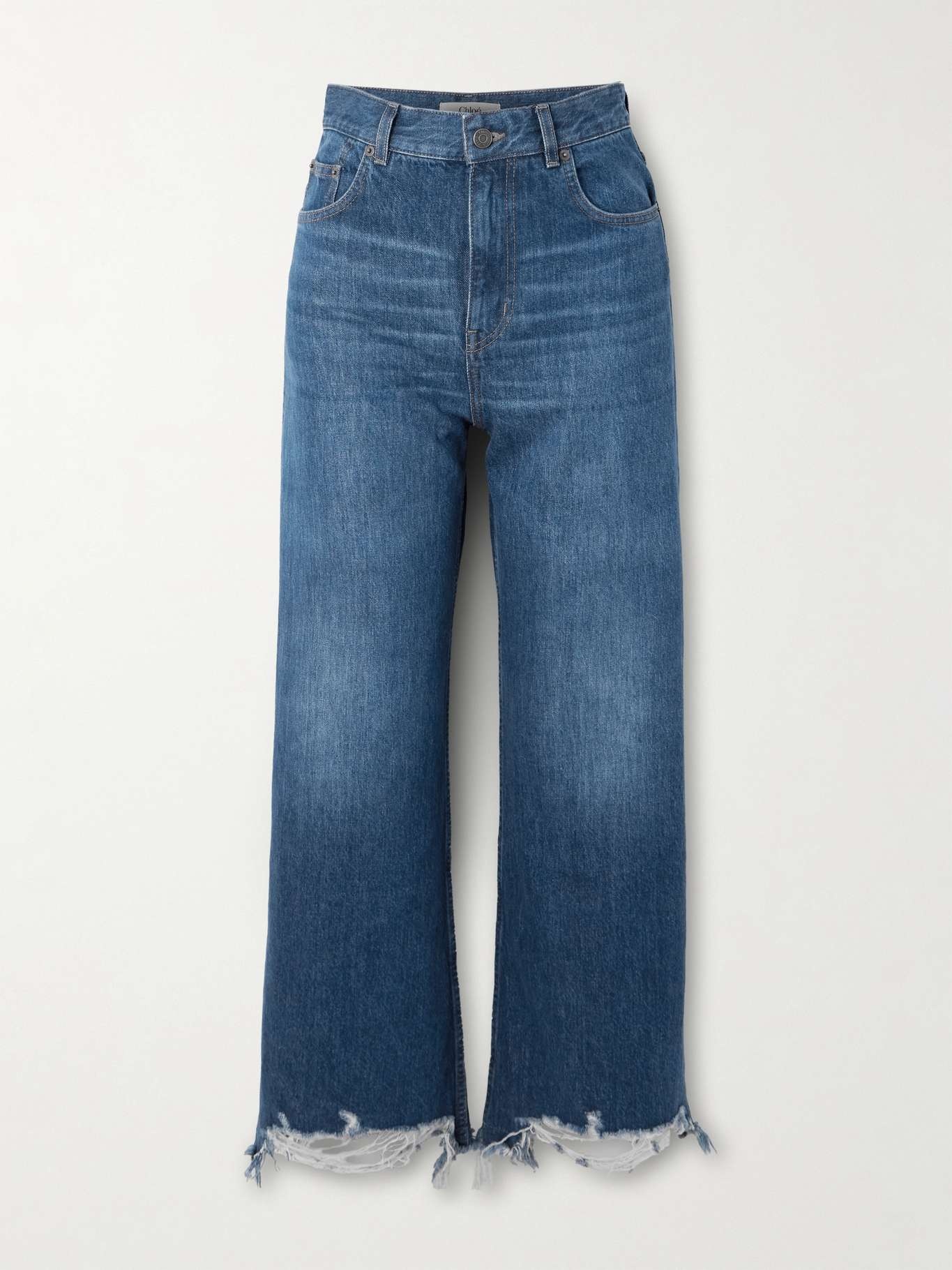 Cropped distressed high-rise wide-leg jeans - 1