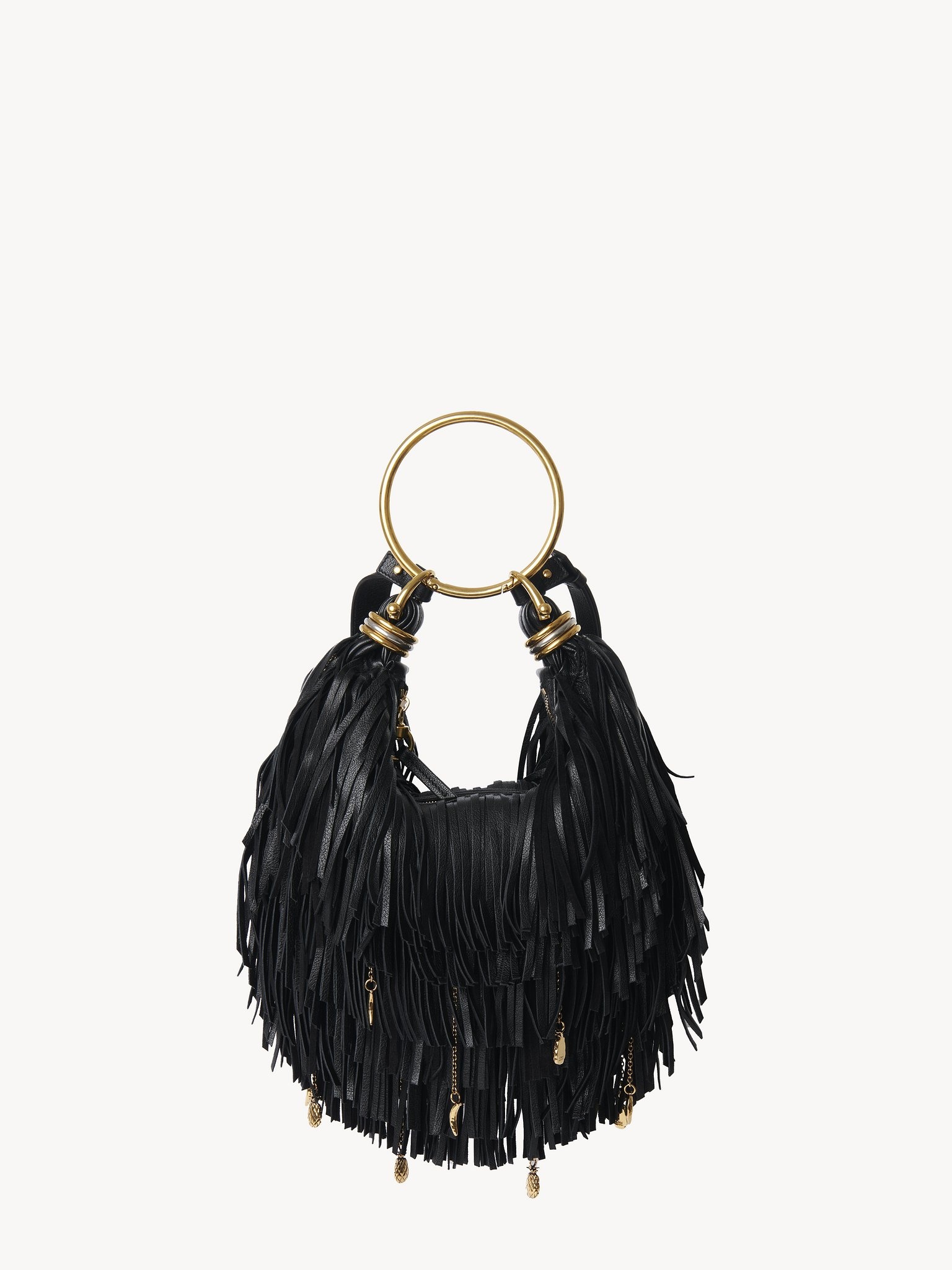 SMALL BRACELET HOBO BAG IN FRINGED LEATHER - 4