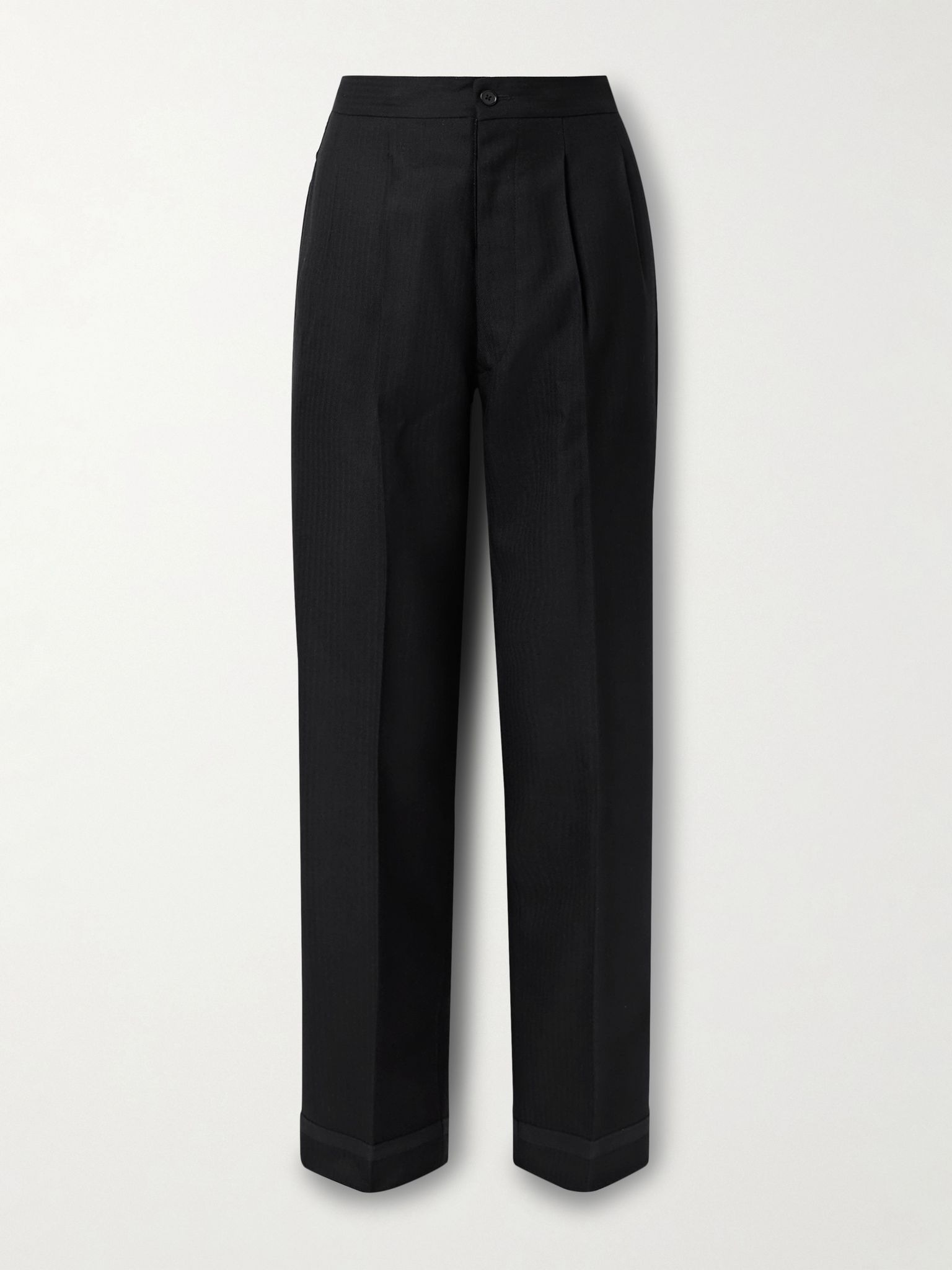 Herringbone wool straight-leg pants Black - 1