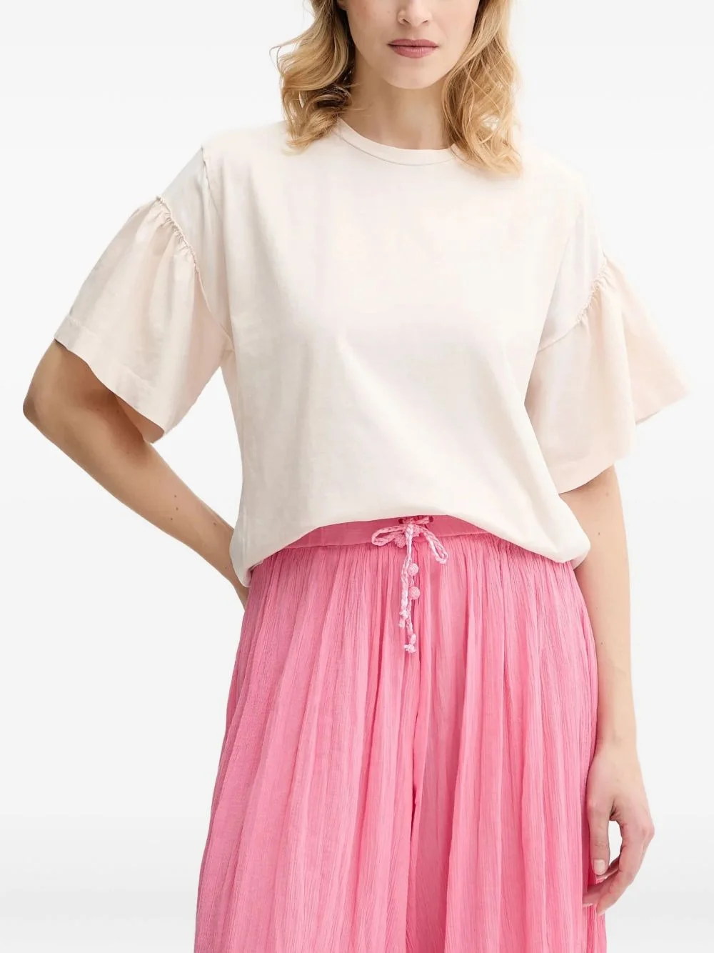 frill-sleeve crew-neck top - 1
