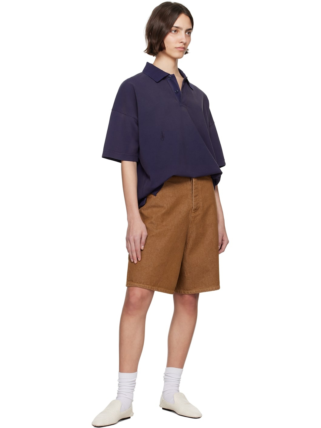 Brown Aged Denim Shorts - 4