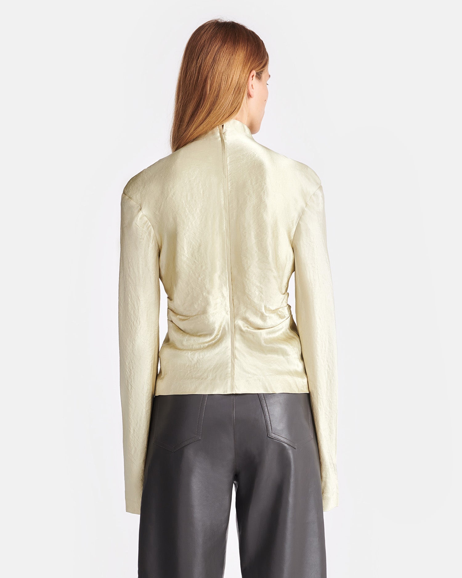 Crinkled-Satin Turtleneck Top - 2