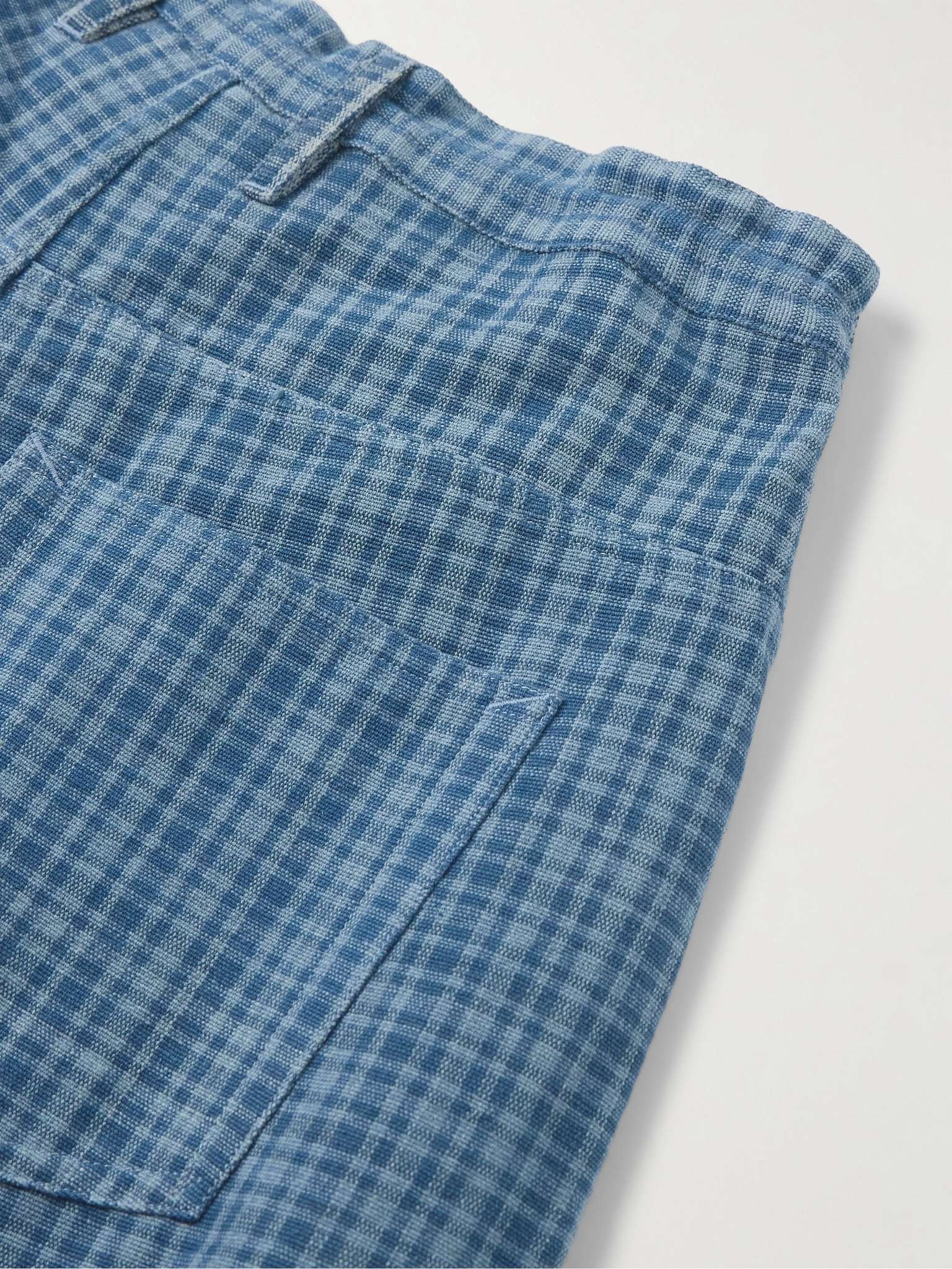 Lush Tapered Pleated Checked Organic Cotton Drawstring Trousers - 5