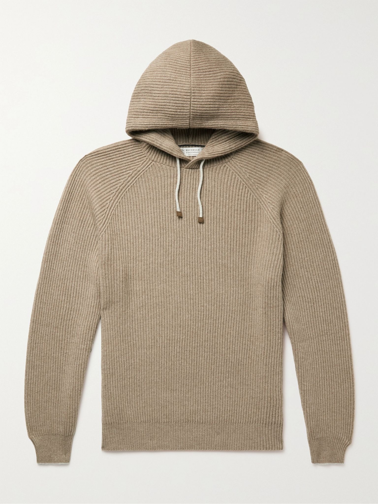 Contrast-Tipped Ribbed Cashmere Hoodie - 1