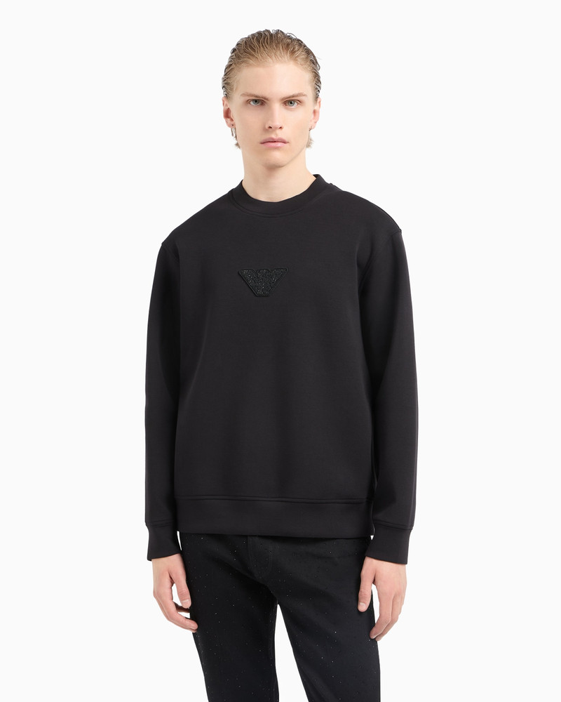 EMPORIO ARMANI CLUBWEAR JERSEY SWEATSHIRT WITH EAGLE PATCH AND RHINESTONES outlook