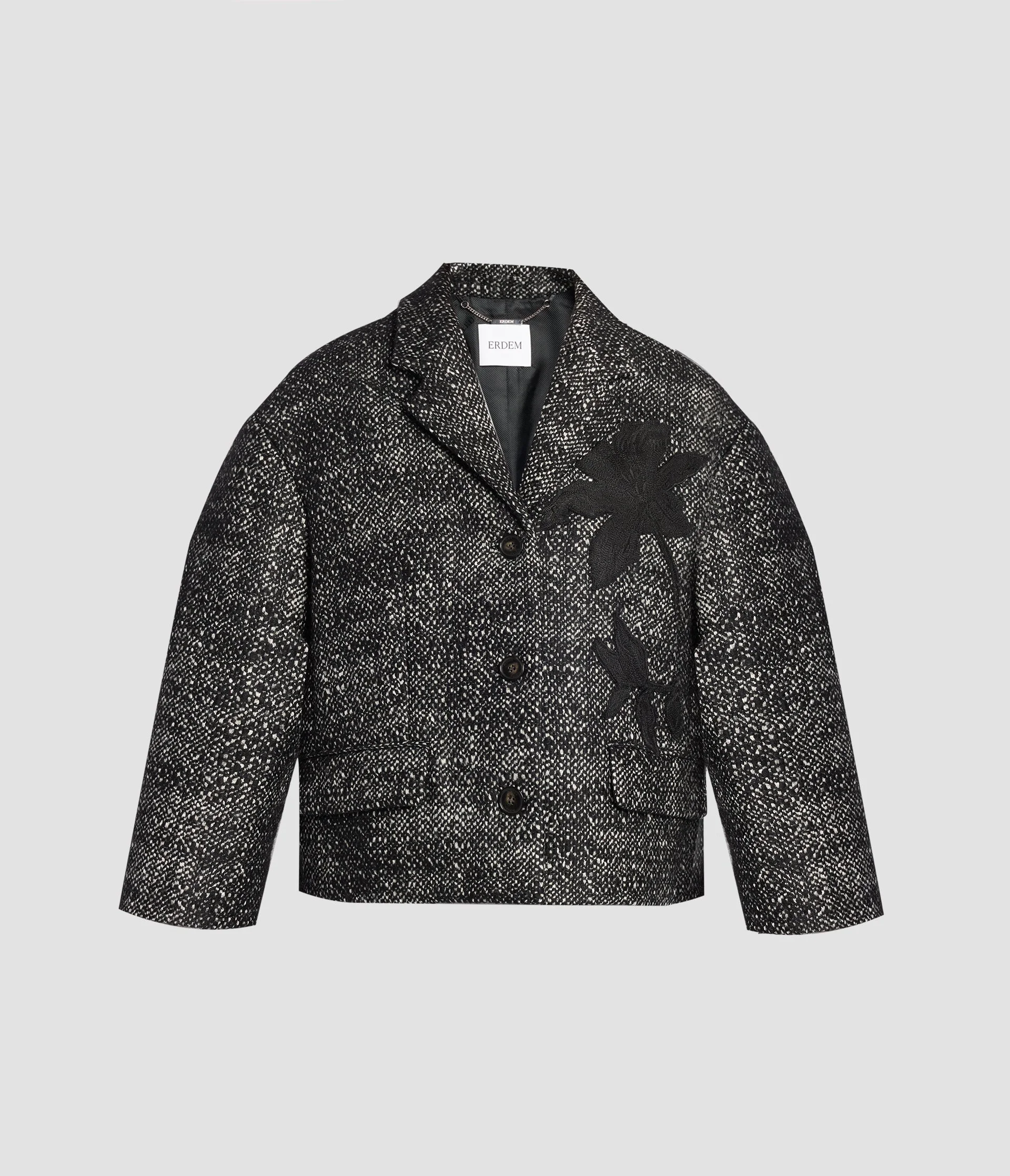 FLORAL EMBROIDERED WOOL CROPPED JACKET - 1