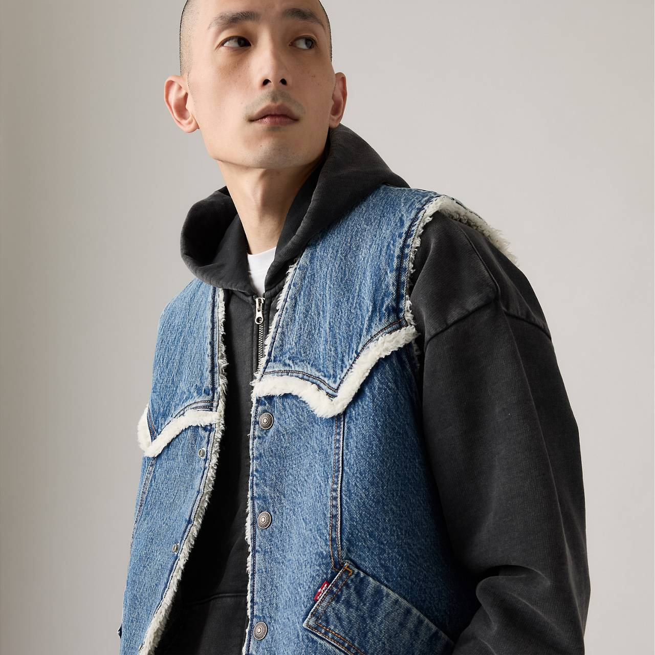 WESTERN DENIM SHERPA VEST - 5