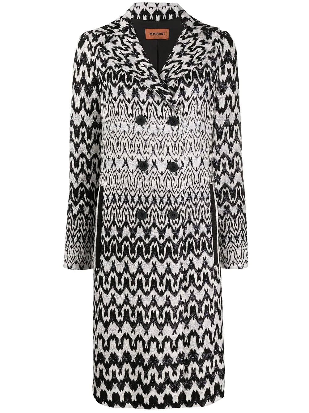 geometric pattern double-breasted coat - 1