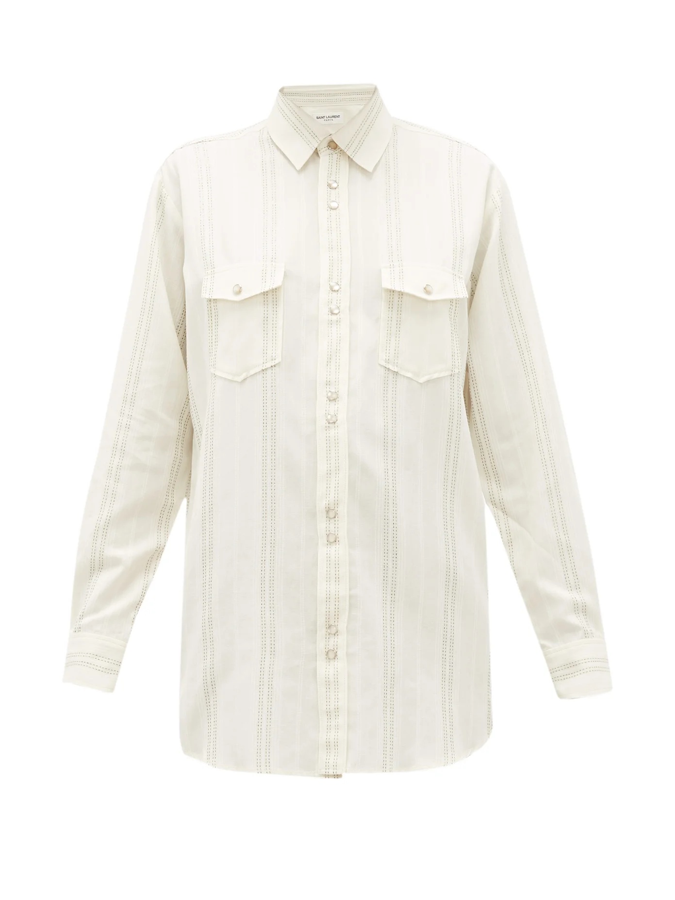 Metallic-stripe flap-pocket shirt - 1