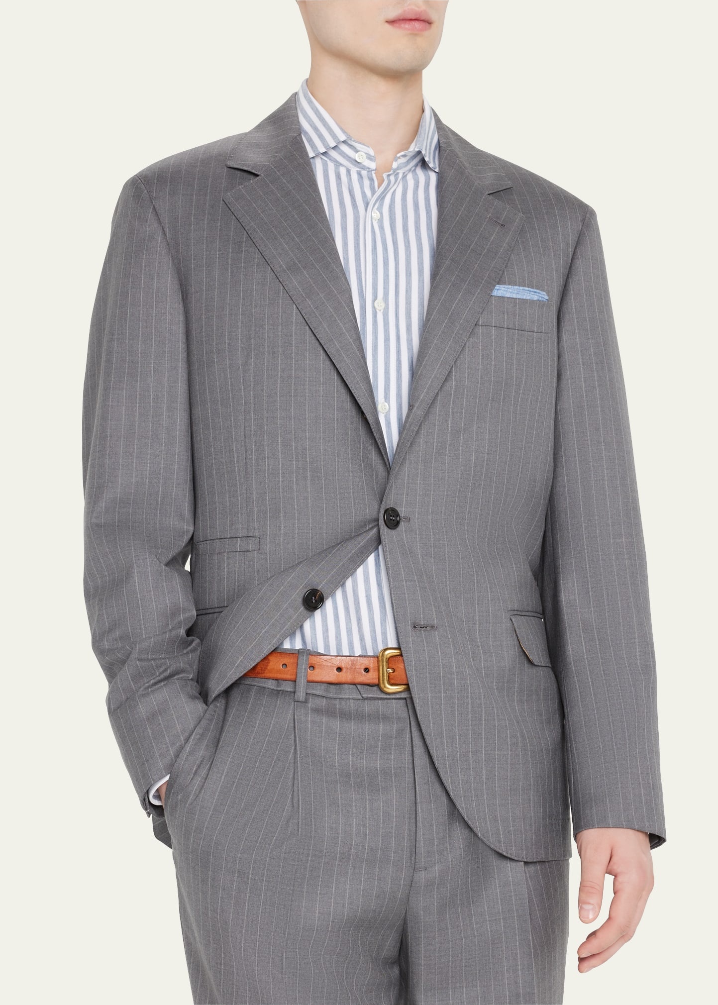 Men's Pinstripe Super 160s Wool Business Suit - 3