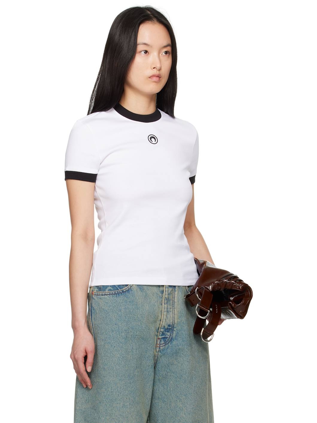 White Moon Logo Jersey Fitted T-Shirt - 2